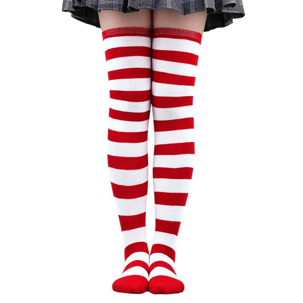 Striped Socks Comfortable Thigh High Socks for Costume Party White Red