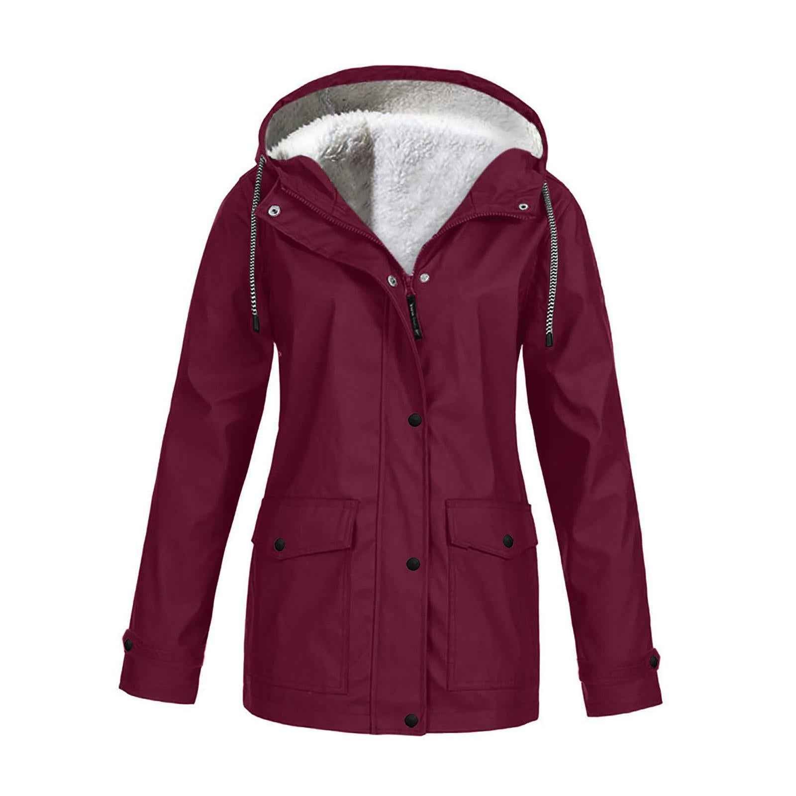 Hoodie Soft woman Jacket Windproof Rain Coat Outdoor Winter Warm Outwear Red XXXXL