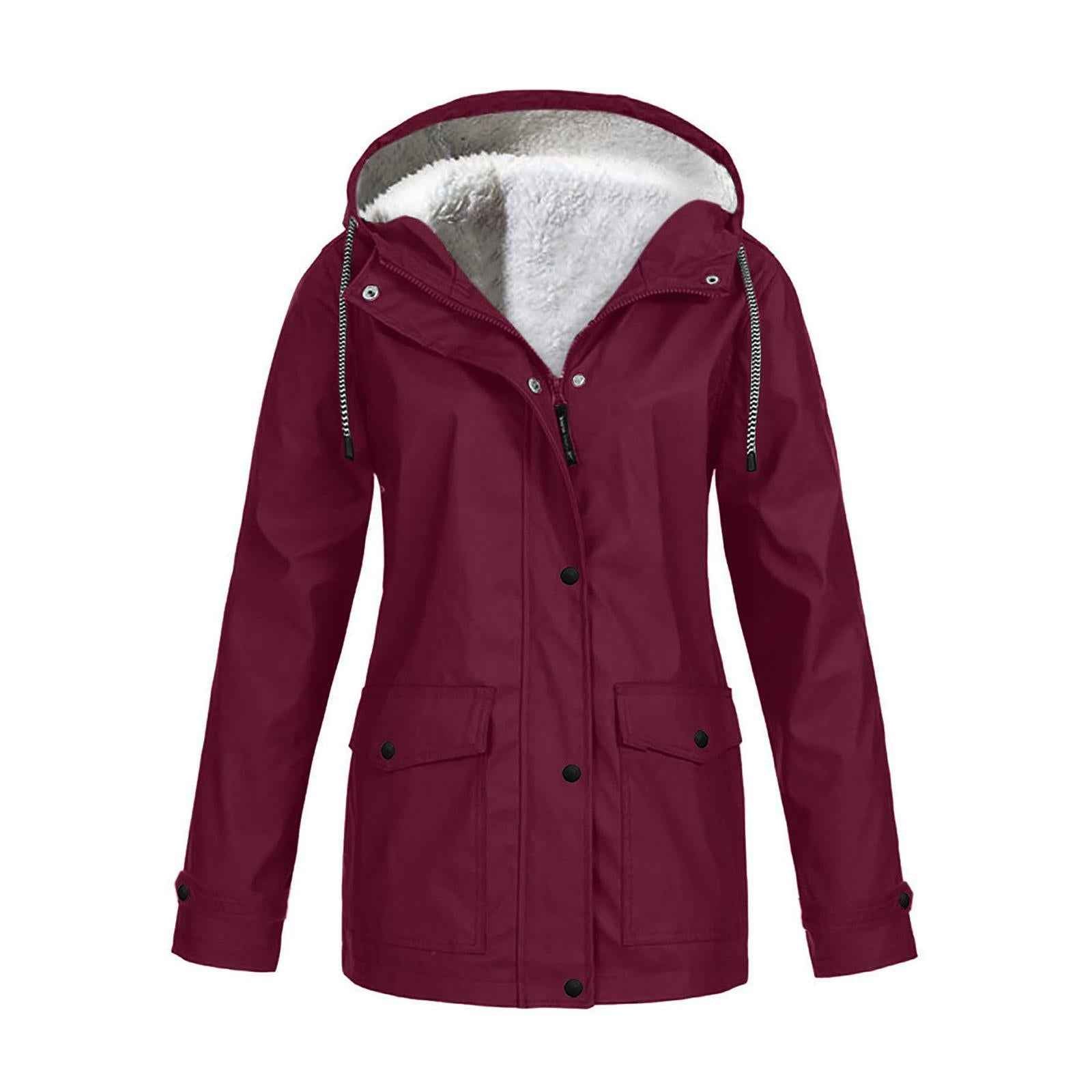 Hoodie Soft woman Jacket Windproof Rain Coat Outdoor Winter Warm Outwear Red XXXXL
