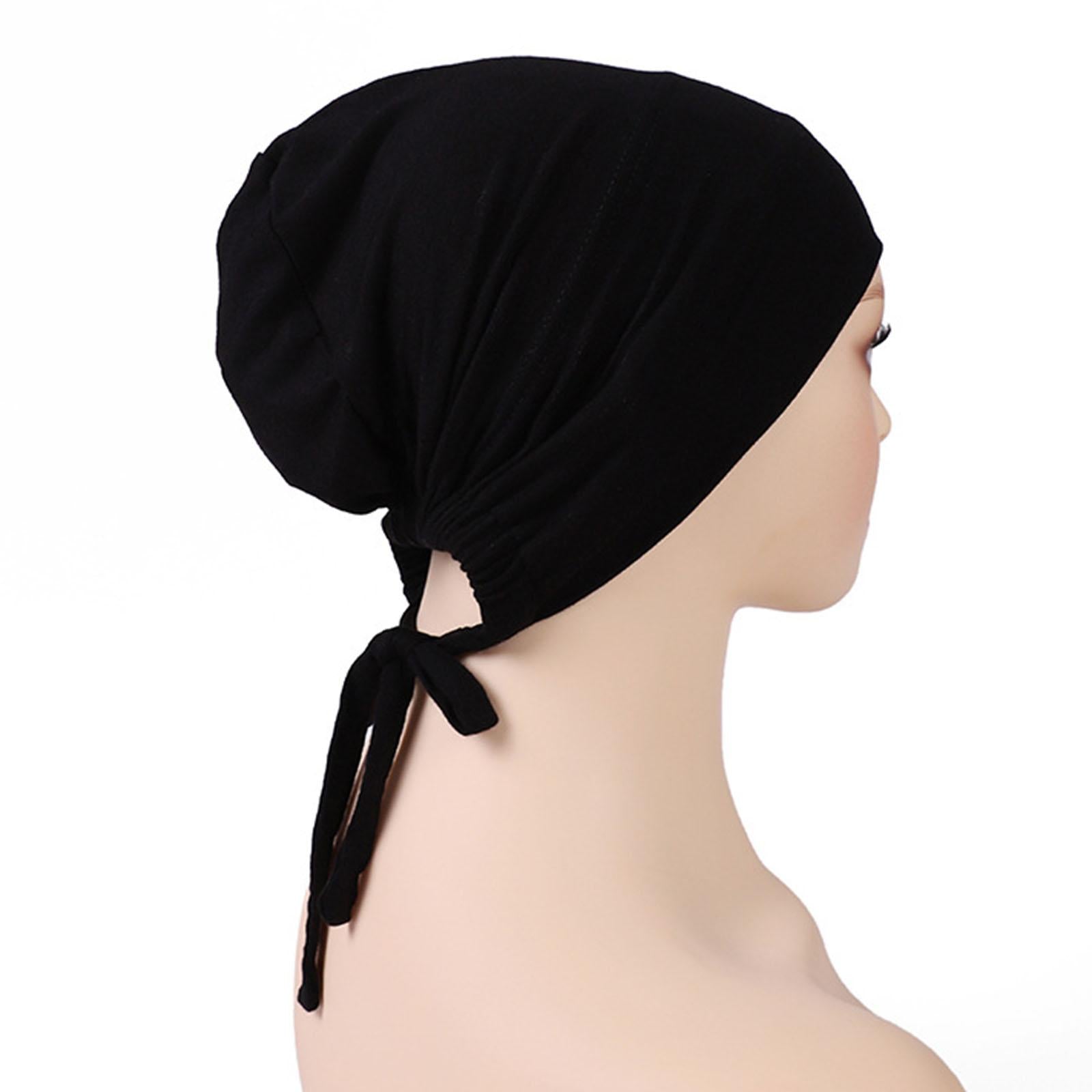 Chemo Cancer Head Scarf Muslim Caps Stretchy Headwrap Snood Hijab Caps Black