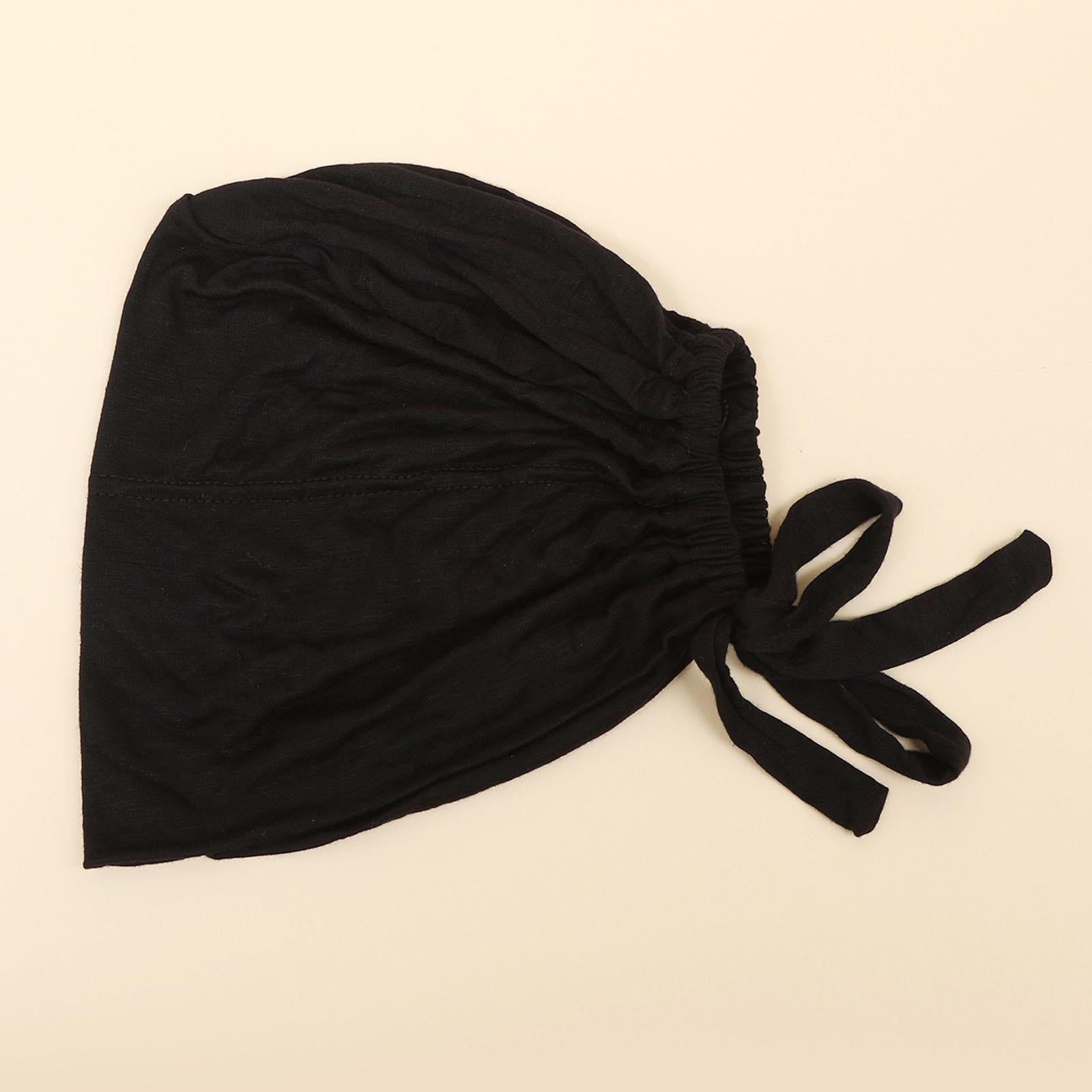 Chemo Cancer Head Scarf Muslim Caps Stretchy Headwrap Snood Hijab Caps Black