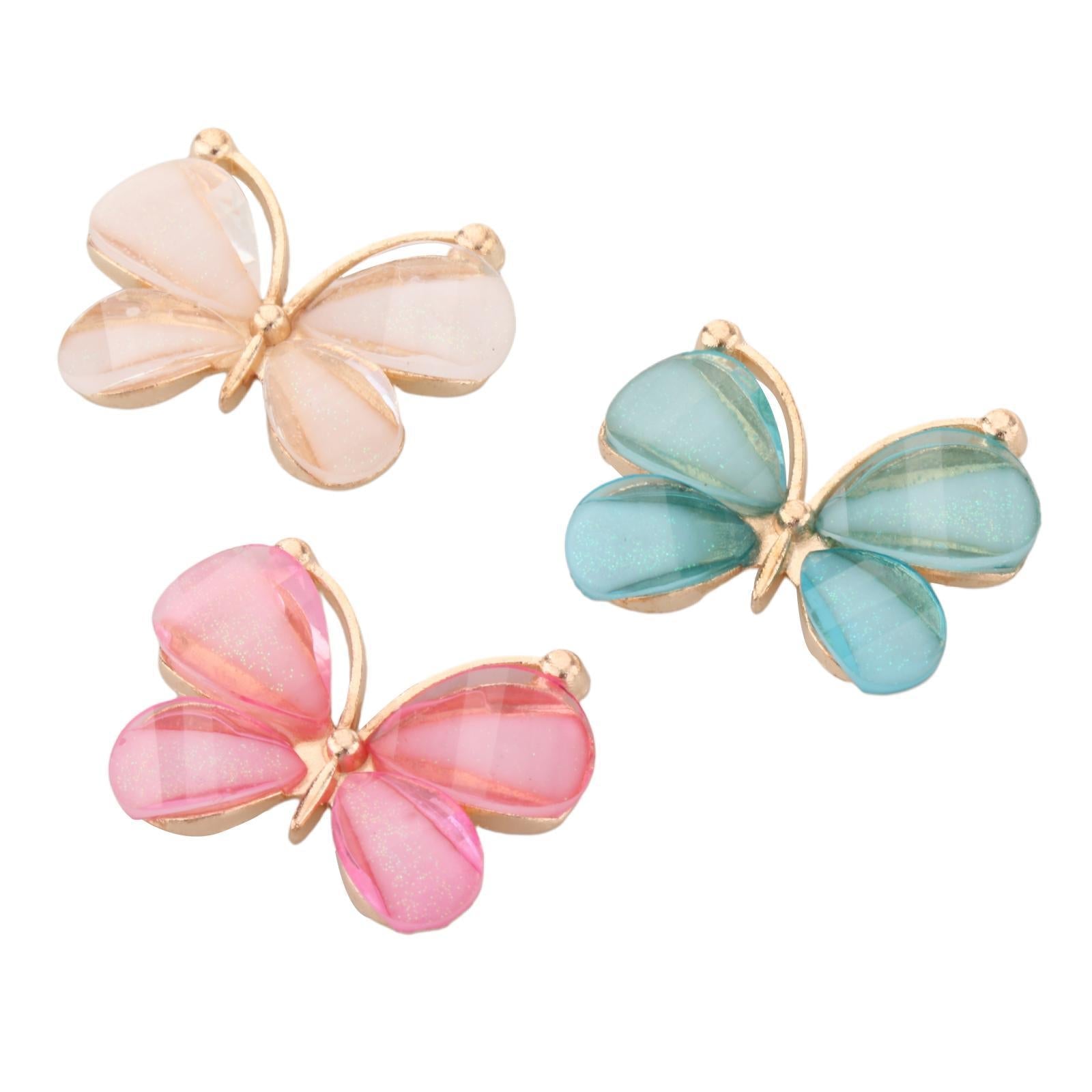 10Pcs Butterfly Flatback Button Phonecover Scrapbook for Jewelry Decor pink