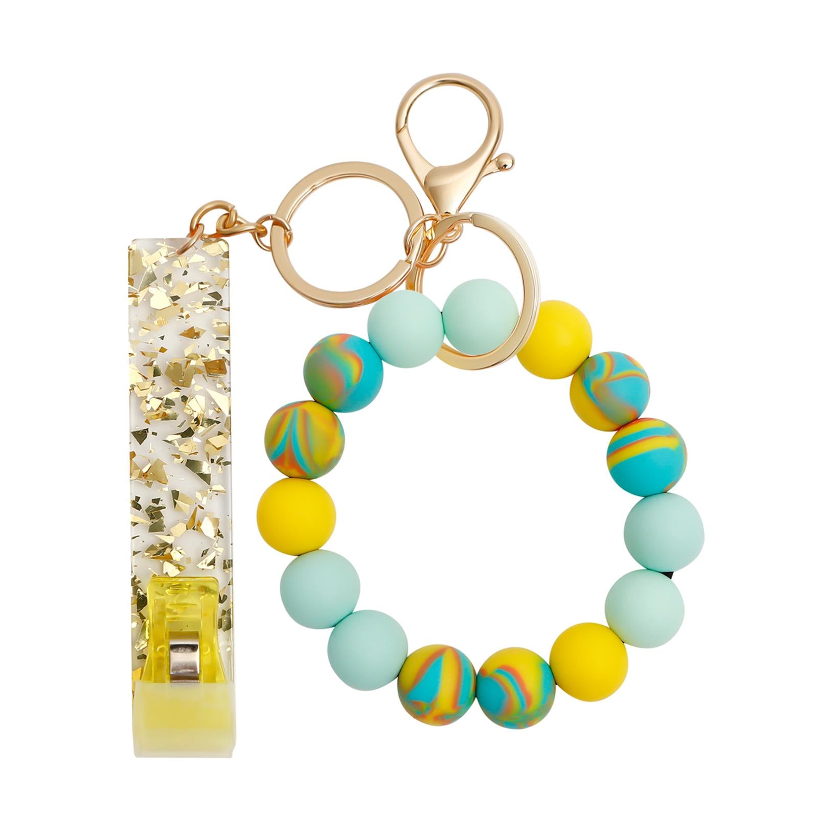 Bead Card Puller Keyring Bracelet Wristlet Bangle With Credit Card Grabber Yellow