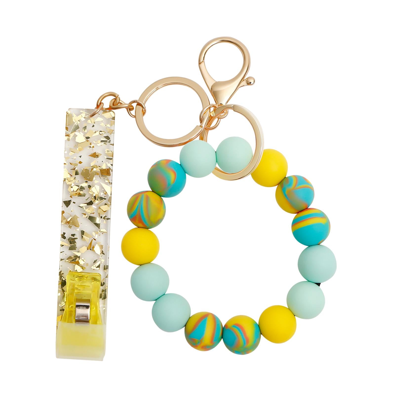 Bead Card Puller Keyring Bracelet Wristlet Bangle With Credit Card Grabber Yellow