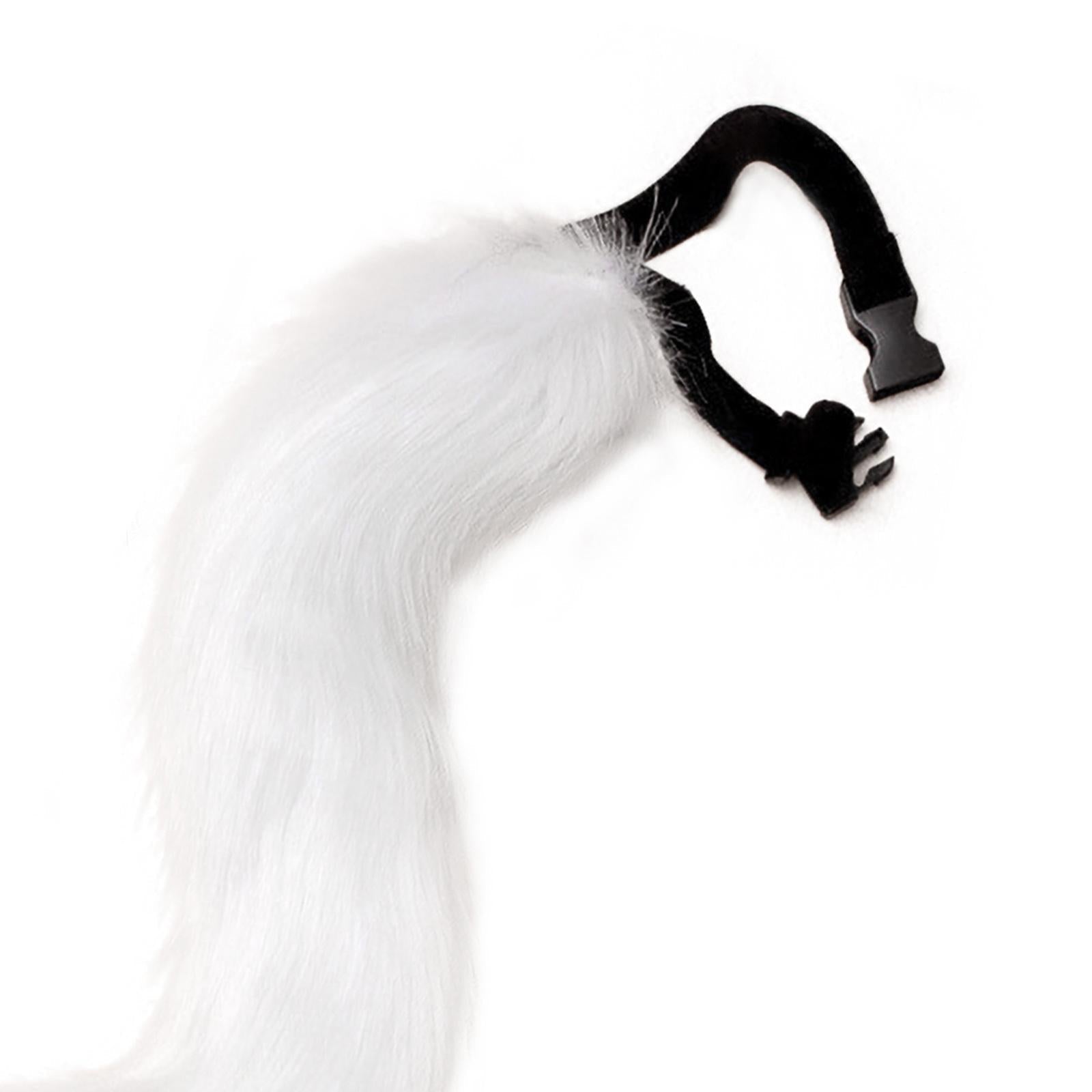 2Pcs Faux Fur Long Tail Gothic Fox Ears Hair Hoop for Cosplay Costume Kits White