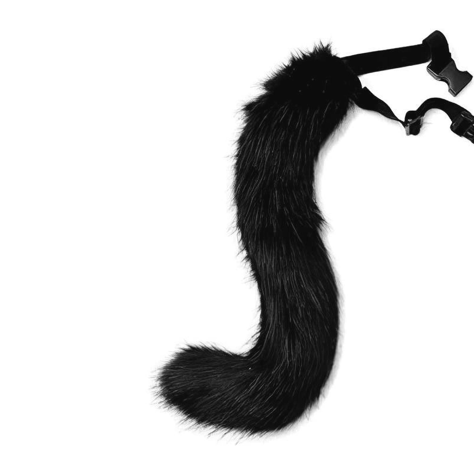 2Pcs Faux Fur Long Tail Gothic Fox Ears Hair Hoop for Cosplay Costume Kits Black