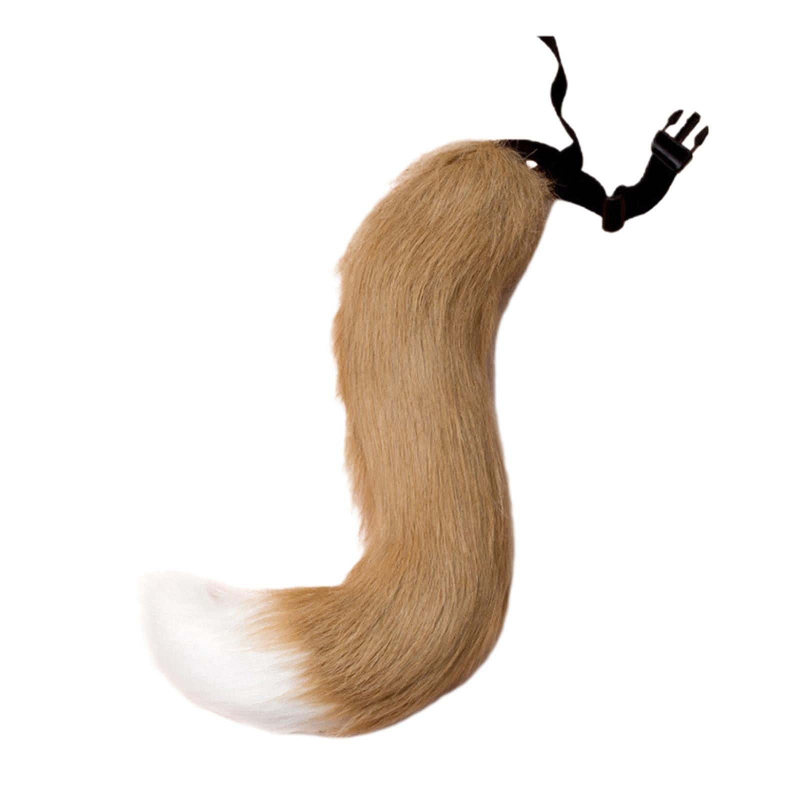 2Pcs Faux Fur Long Tail Gothic Fox Ears Hair Hoop for Cosplay Costume Kits Khaki