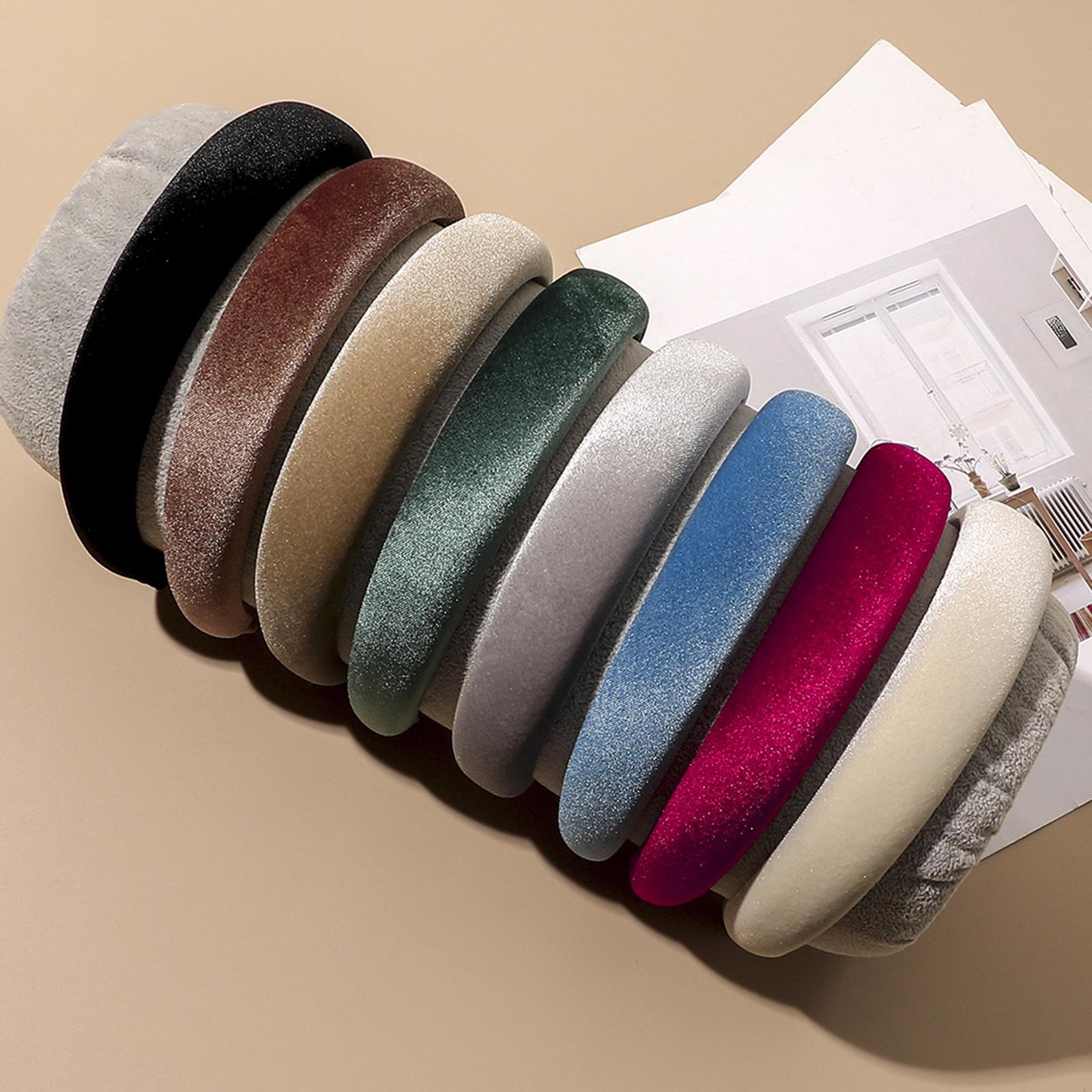 Classic Sponge Thick Headbands Puffy Hairbands Headwear for Women Khaki