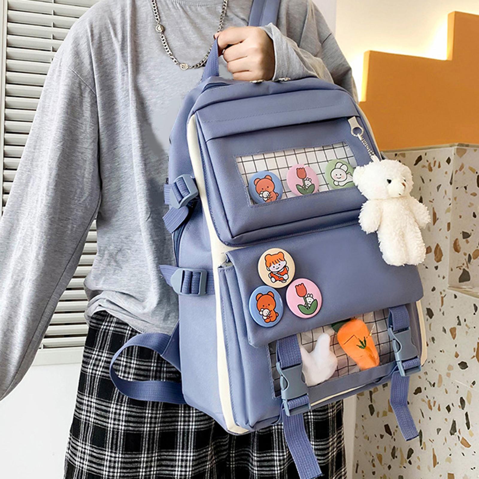 Backpack 4pcs Set Schoolbag Shoulder Bag Bookbags for Teen Student blue