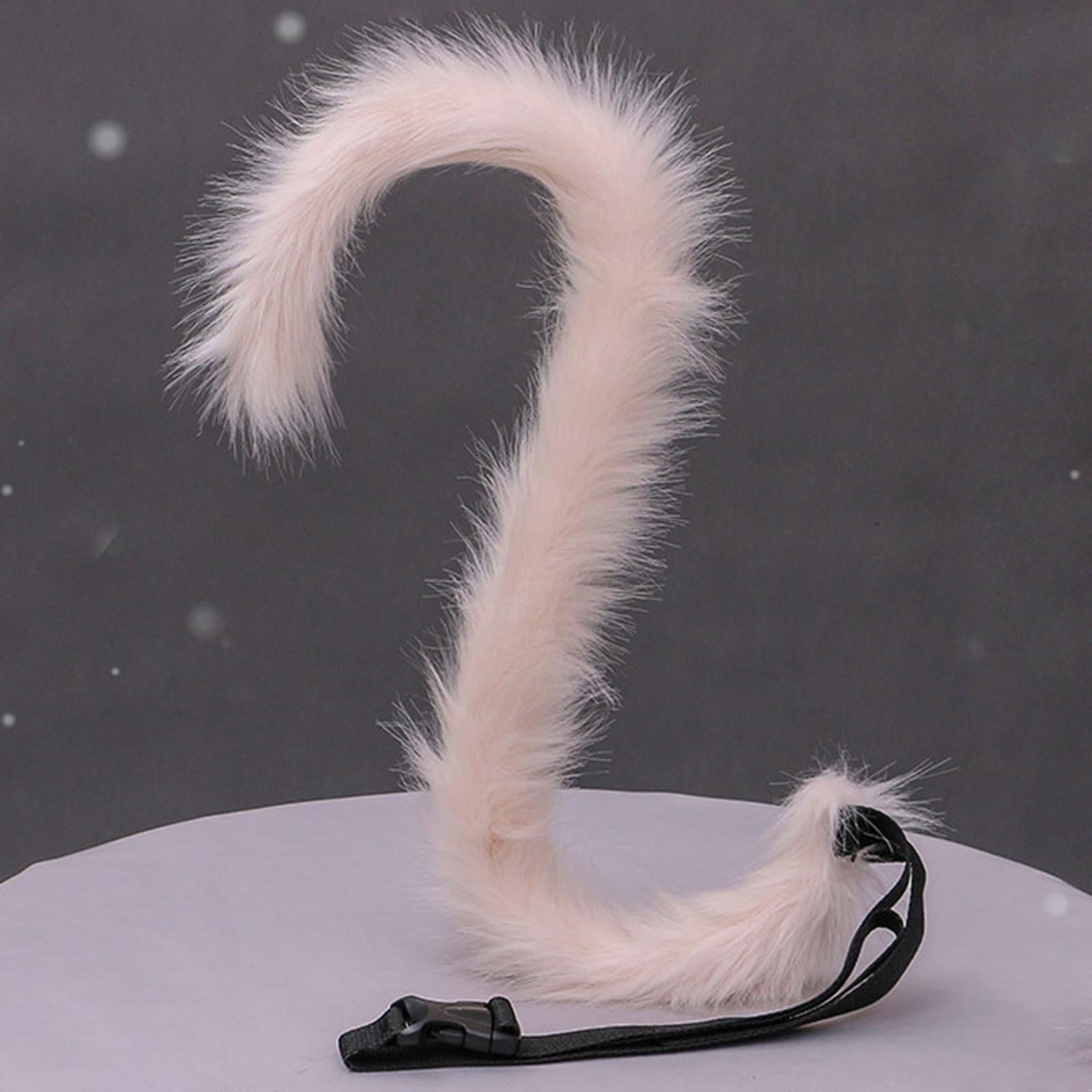 2Pcs Cat Ears and Tail Set Faux Fur Long Tail for Anime Cosplay Costume Kits Pink