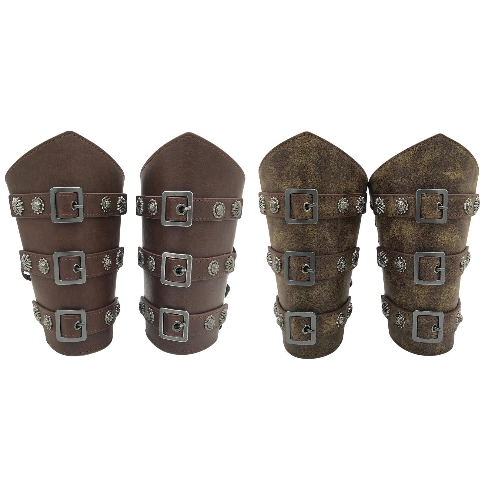 2Pcs Ancient Medieval Bracers Adjustable Costume Men Wristband  Dark Brown