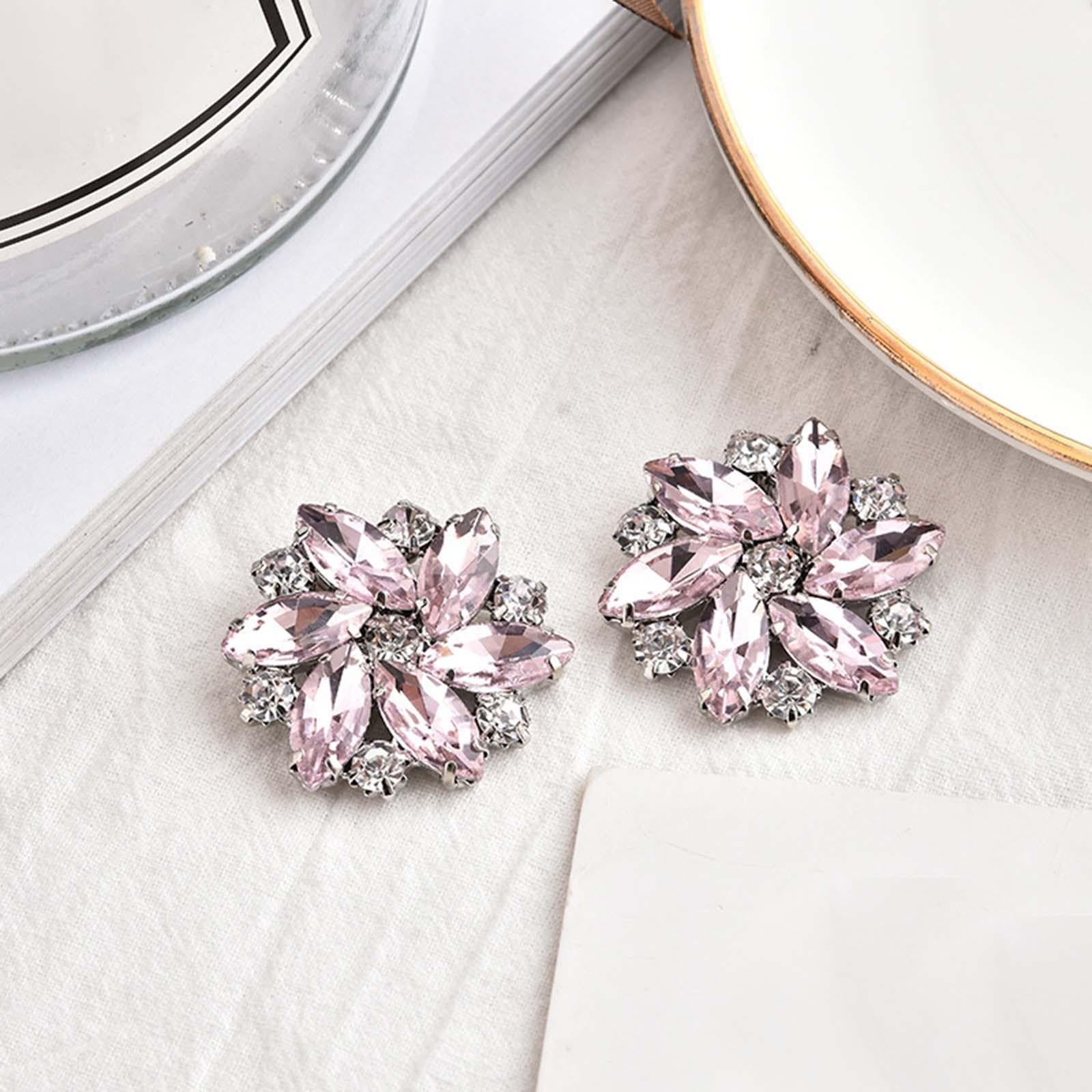 2Pc Rhinestone Shoe Clips Jewelry Crystal Shoe Buckle Wedding Dress Pink