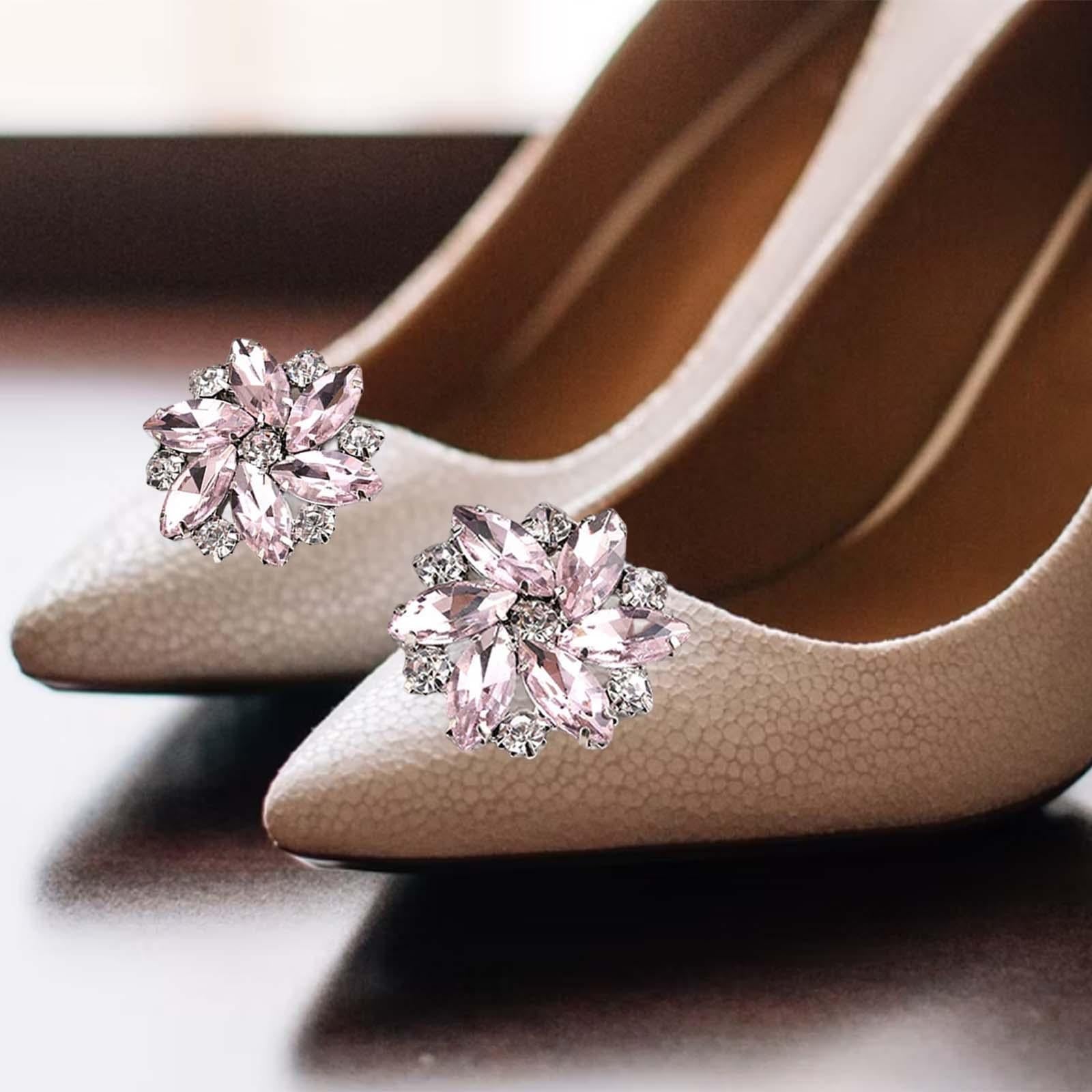 2Pc Rhinestone Shoe Clips Jewelry Crystal Shoe Buckle Wedding Dress Pink