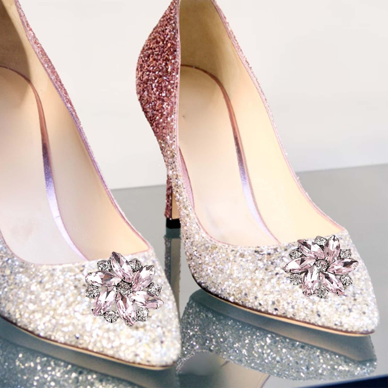 2Pc Rhinestone Shoe Clips Jewelry Crystal Shoe Buckle Wedding Dress Pink