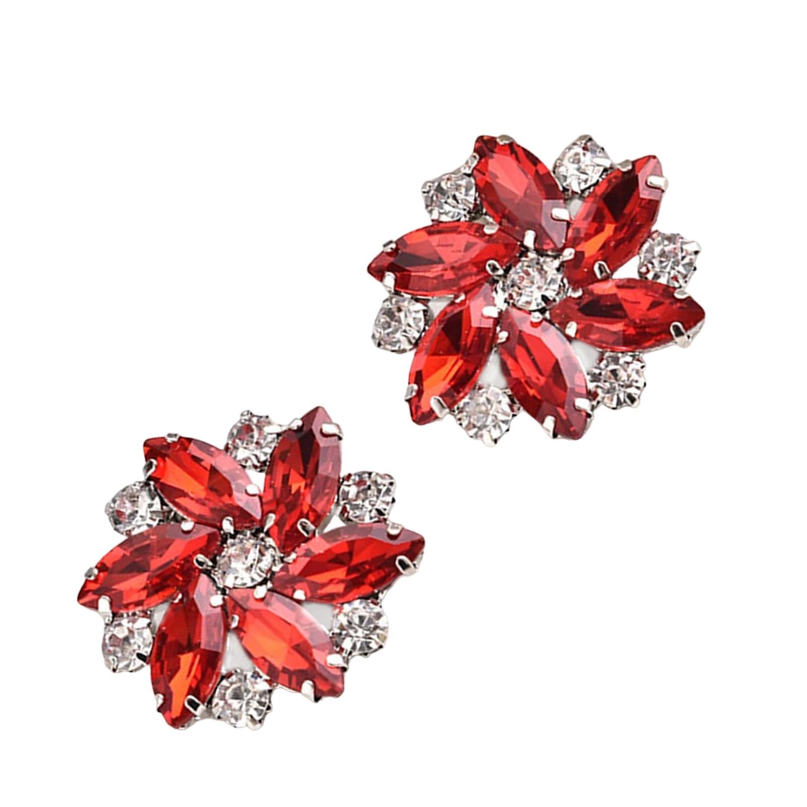 2Pc Rhinestone Shoe Clips Jewelry Crystal Shoe Buckle Wedding Dress Red