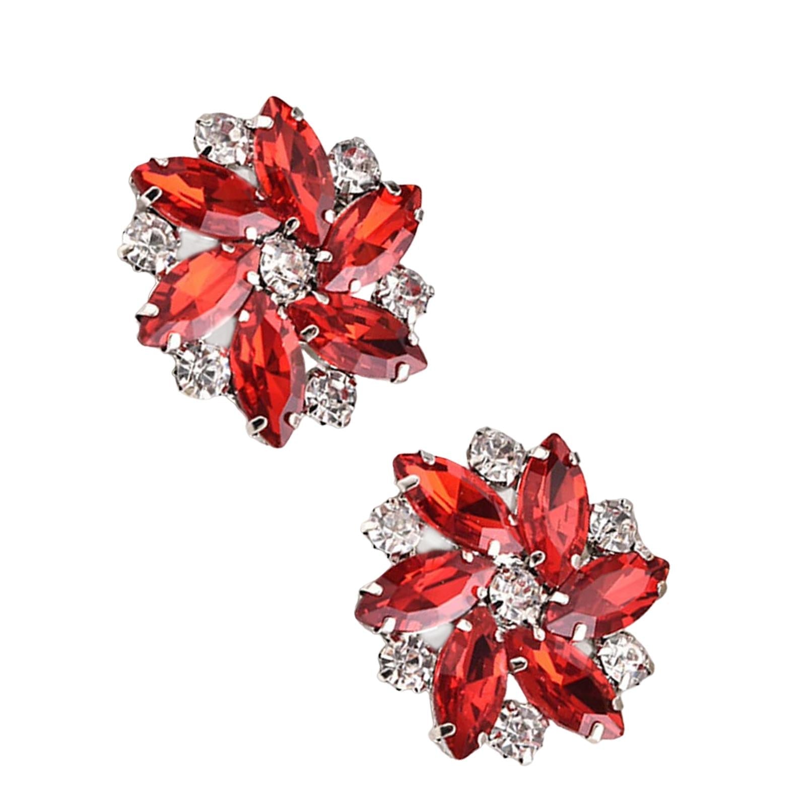 2Pc Rhinestone Shoe Clips Jewelry Crystal Shoe Buckle Wedding Dress Red