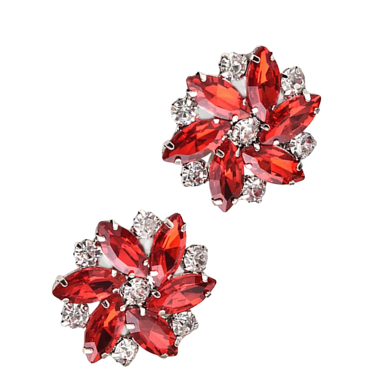 2Pc Rhinestone Shoe Clips Jewelry Crystal Shoe Buckle Wedding Dress Red