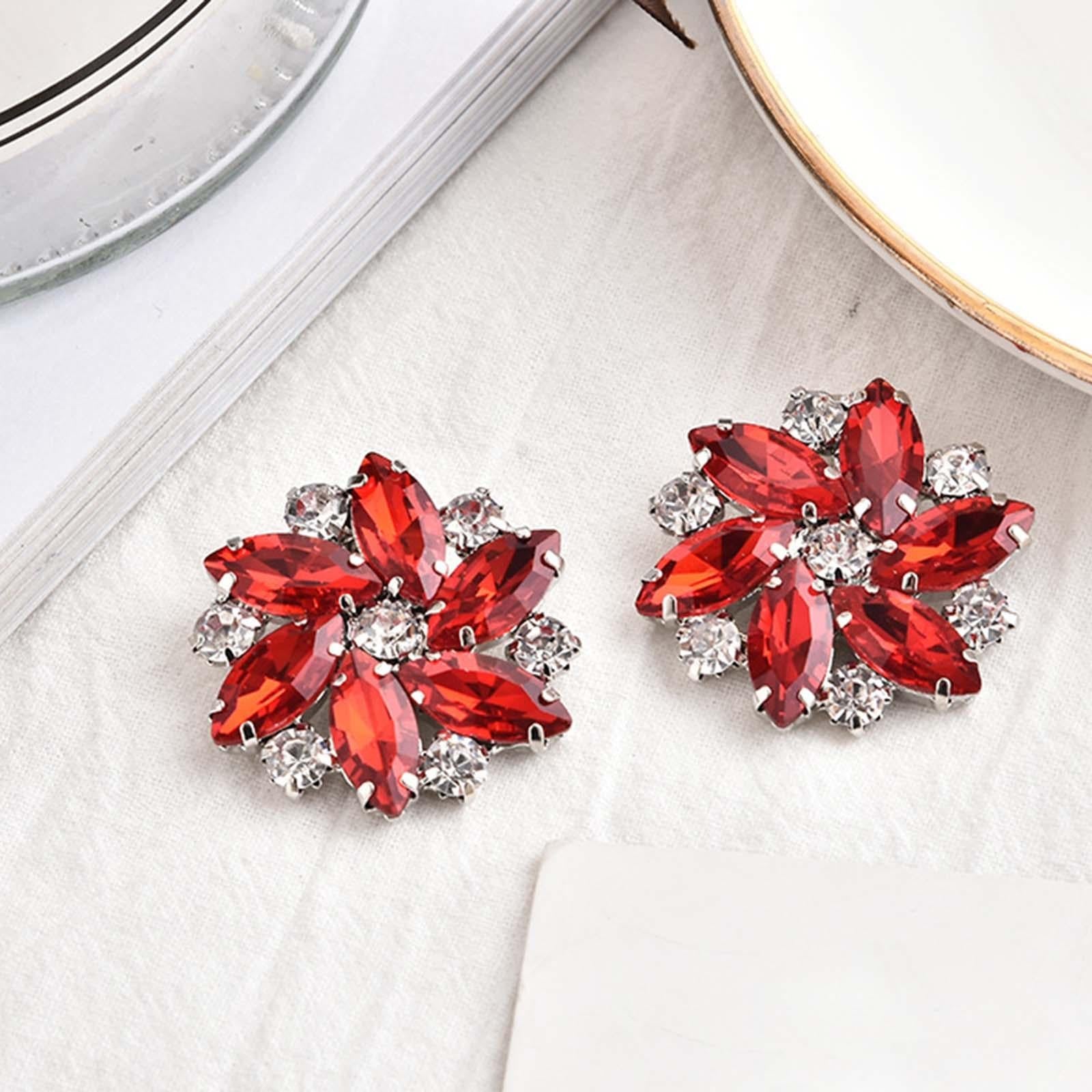 2Pc Rhinestone Shoe Clips Jewelry Crystal Shoe Buckle Wedding Dress Red