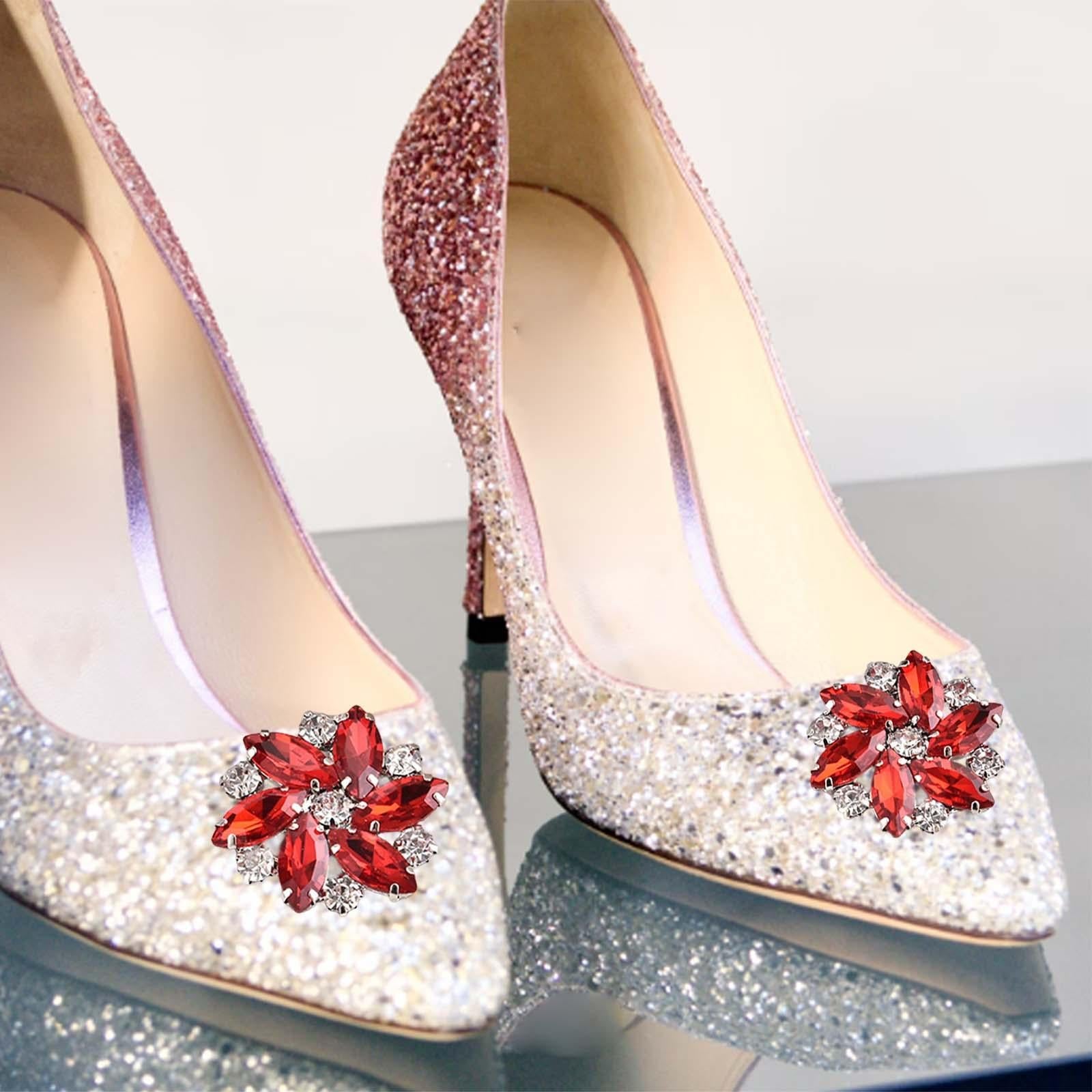 2Pc Rhinestone Shoe Clips Jewelry Crystal Shoe Buckle Wedding Dress Red