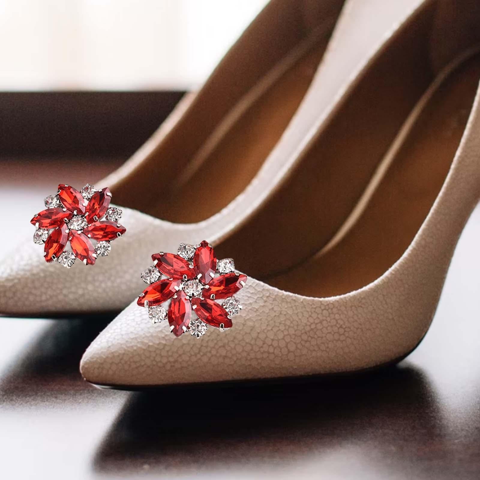 2Pc Rhinestone Shoe Clips Jewelry Crystal Shoe Buckle Wedding Dress Red