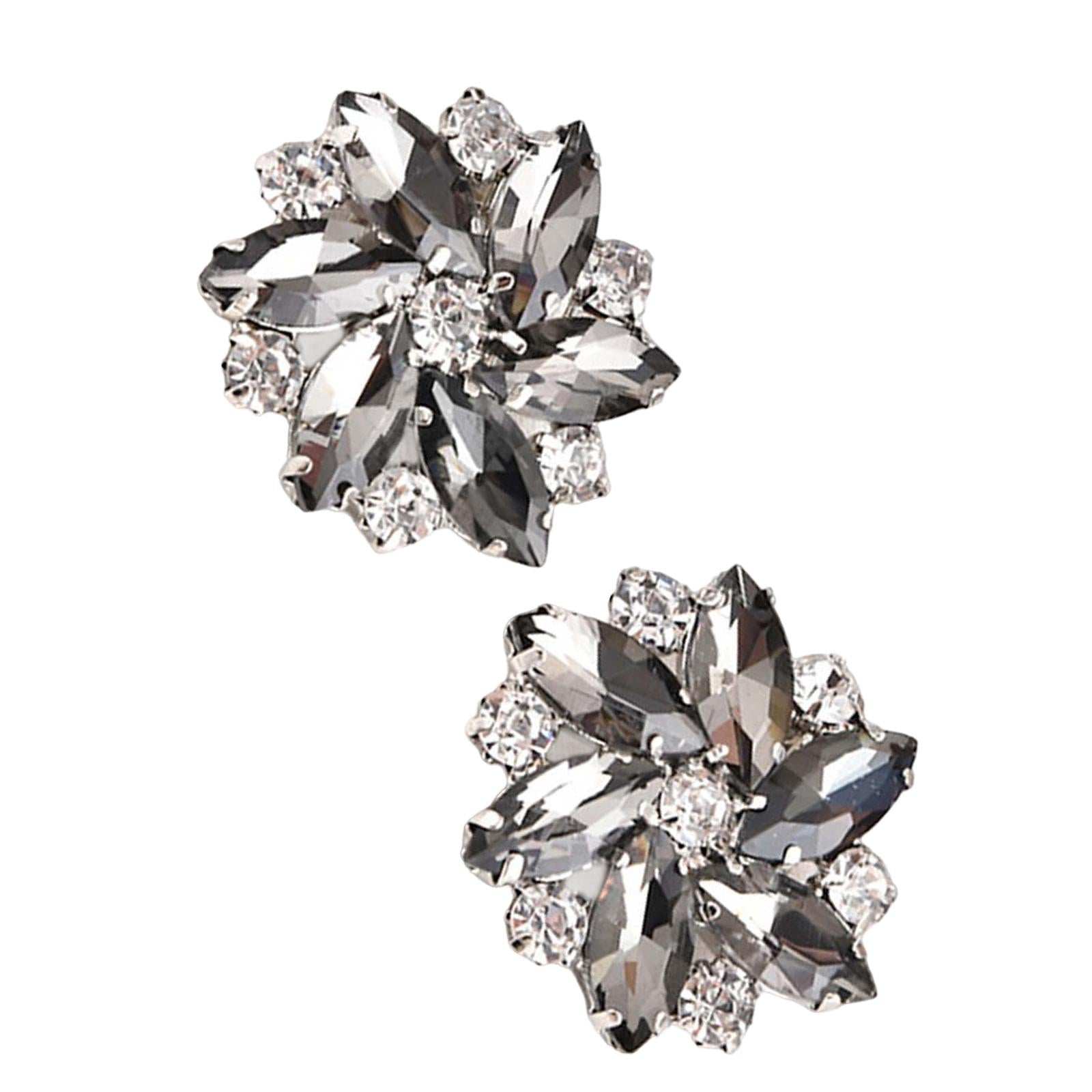 2Pc Rhinestone Shoe Clips Jewelry Crystal Shoe Buckle Wedding Dress Gray