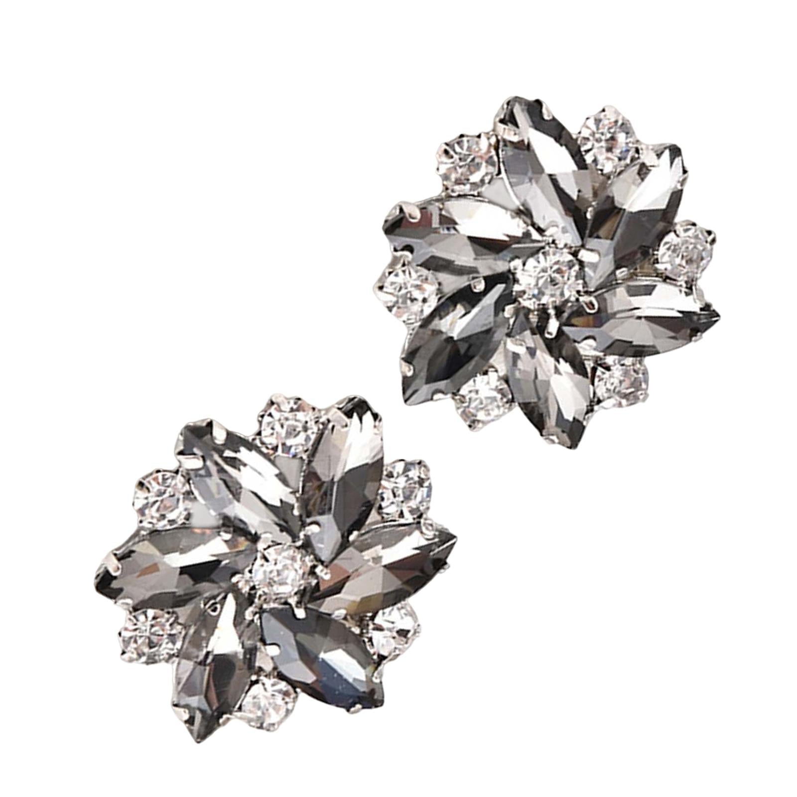 2Pc Rhinestone Shoe Clips Jewelry Crystal Shoe Buckle Wedding Dress Gray