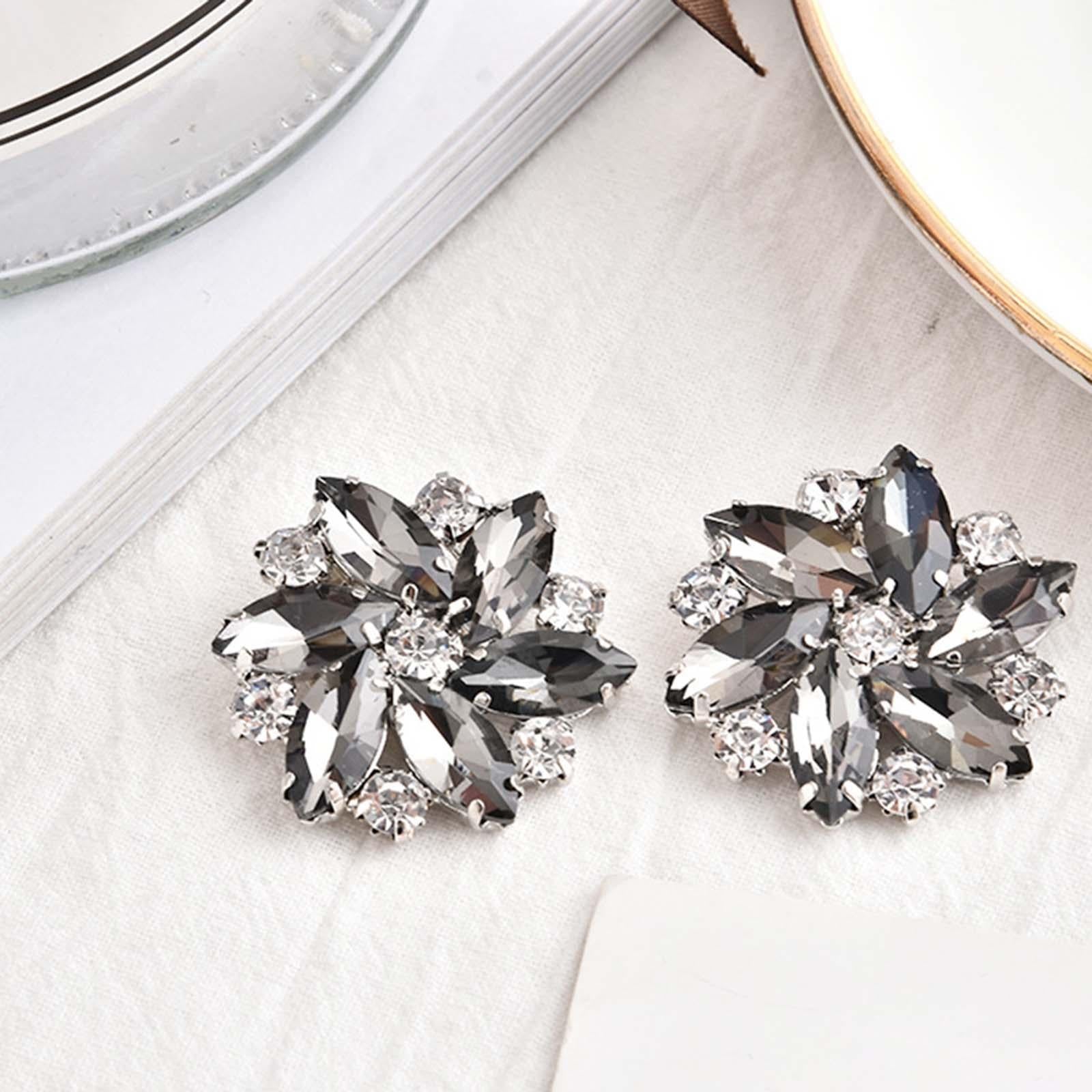 2Pc Rhinestone Shoe Clips Jewelry Crystal Shoe Buckle Wedding Dress Gray