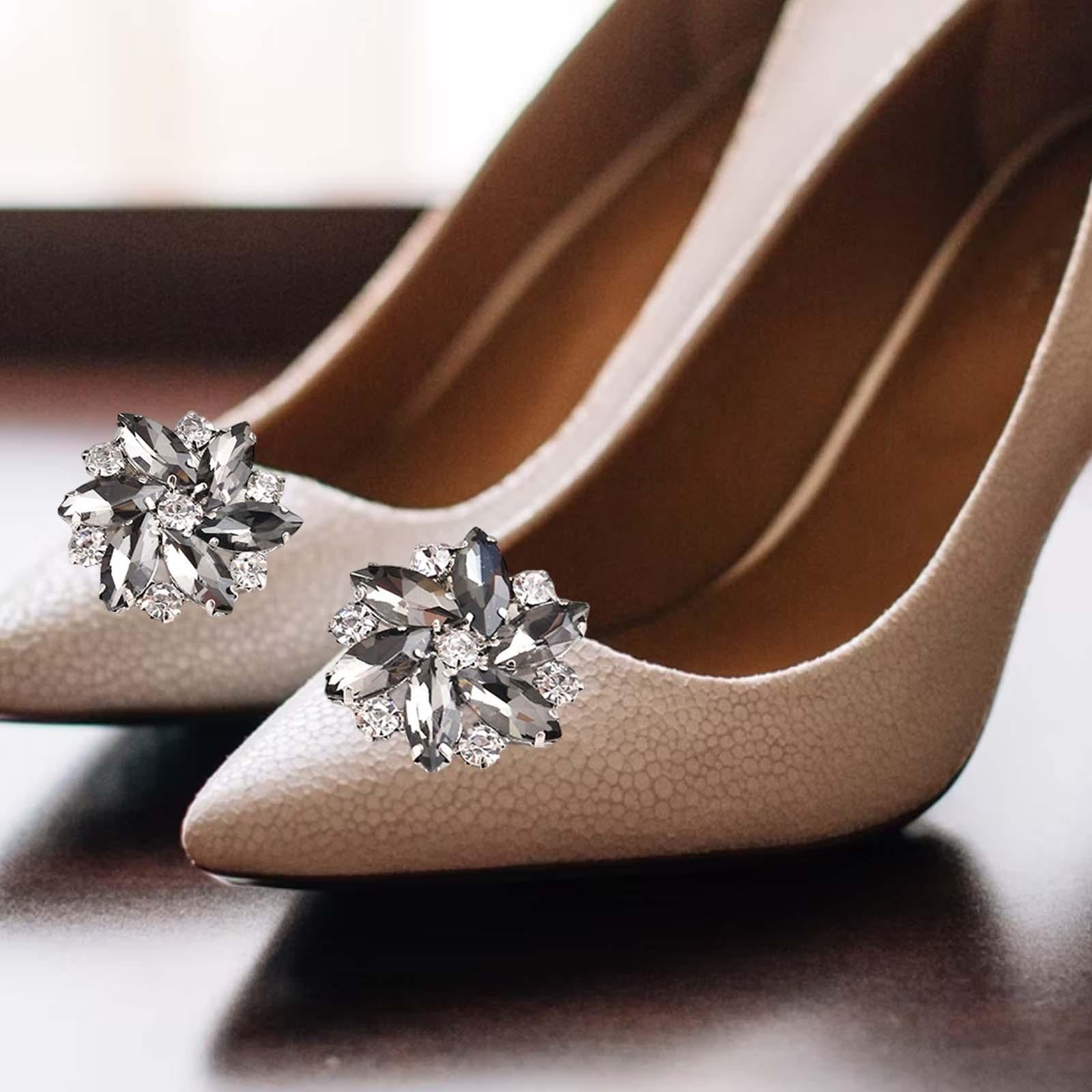 2Pc Rhinestone Shoe Clips Jewelry Crystal Shoe Buckle Wedding Dress Gray