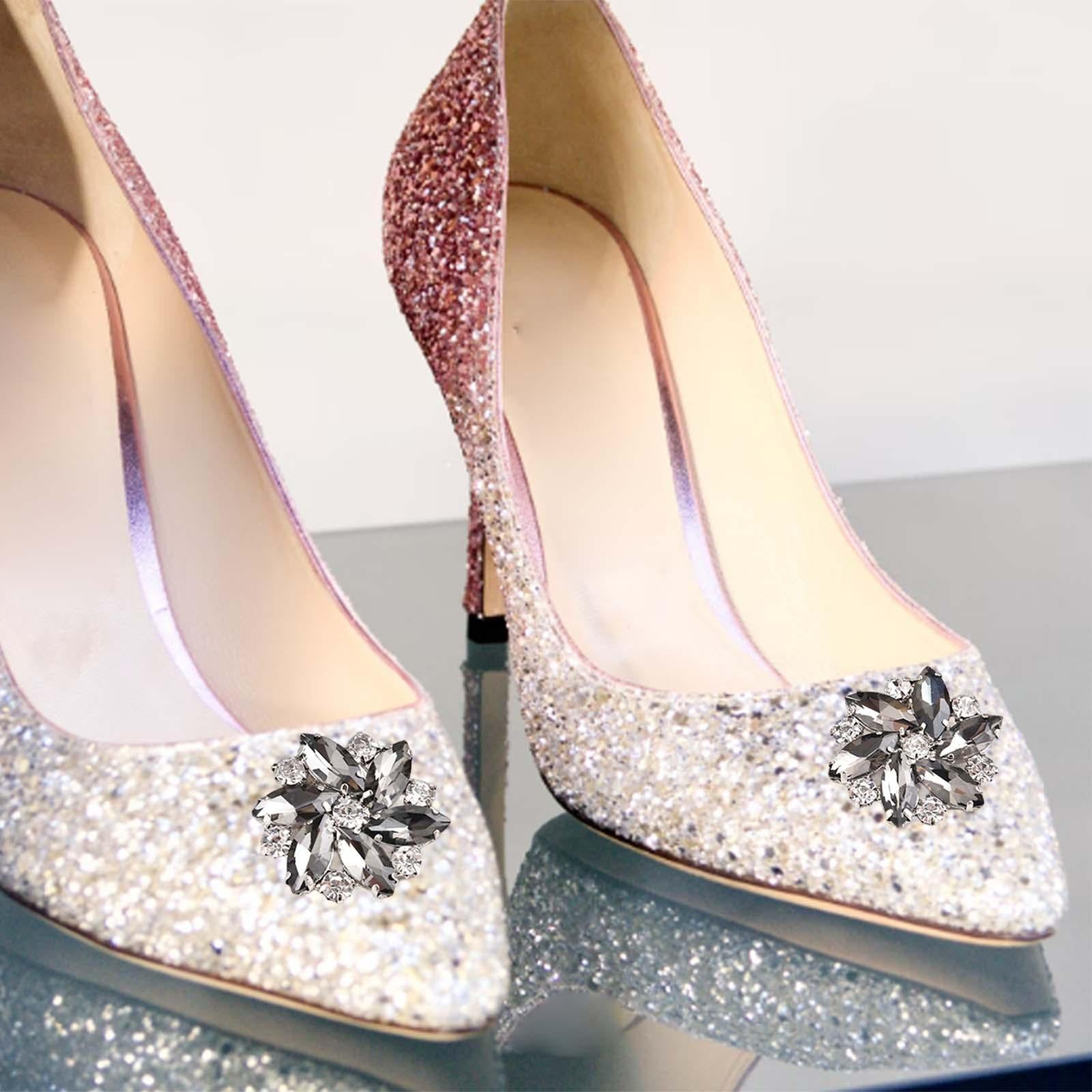 2Pc Rhinestone Shoe Clips Jewelry Crystal Shoe Buckle Wedding Dress Gray