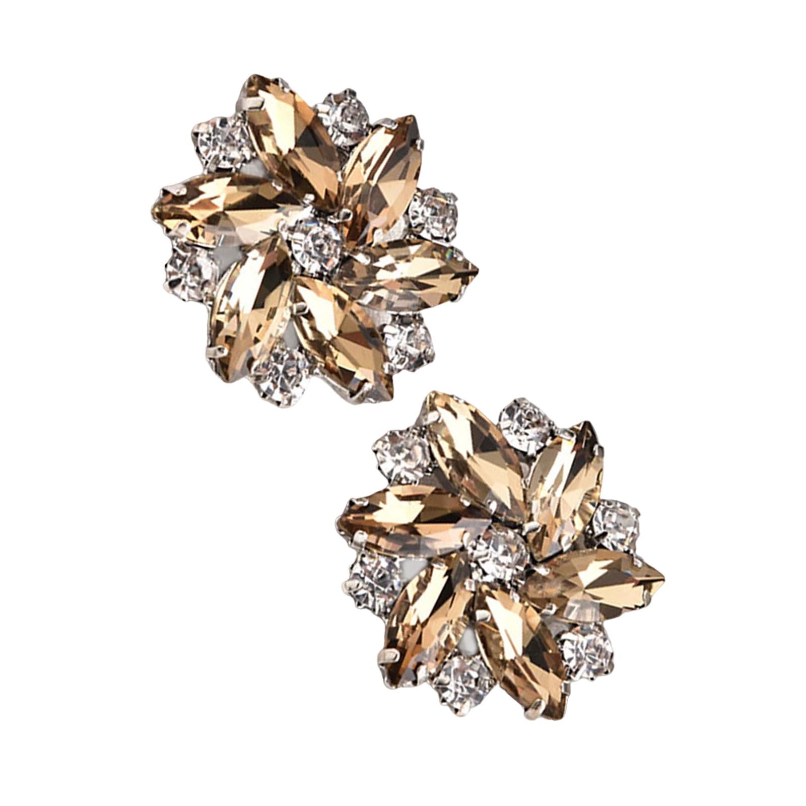 2Pc Rhinestone Shoe Clips Jewelry Crystal Shoe Buckle Wedding Dress Brown