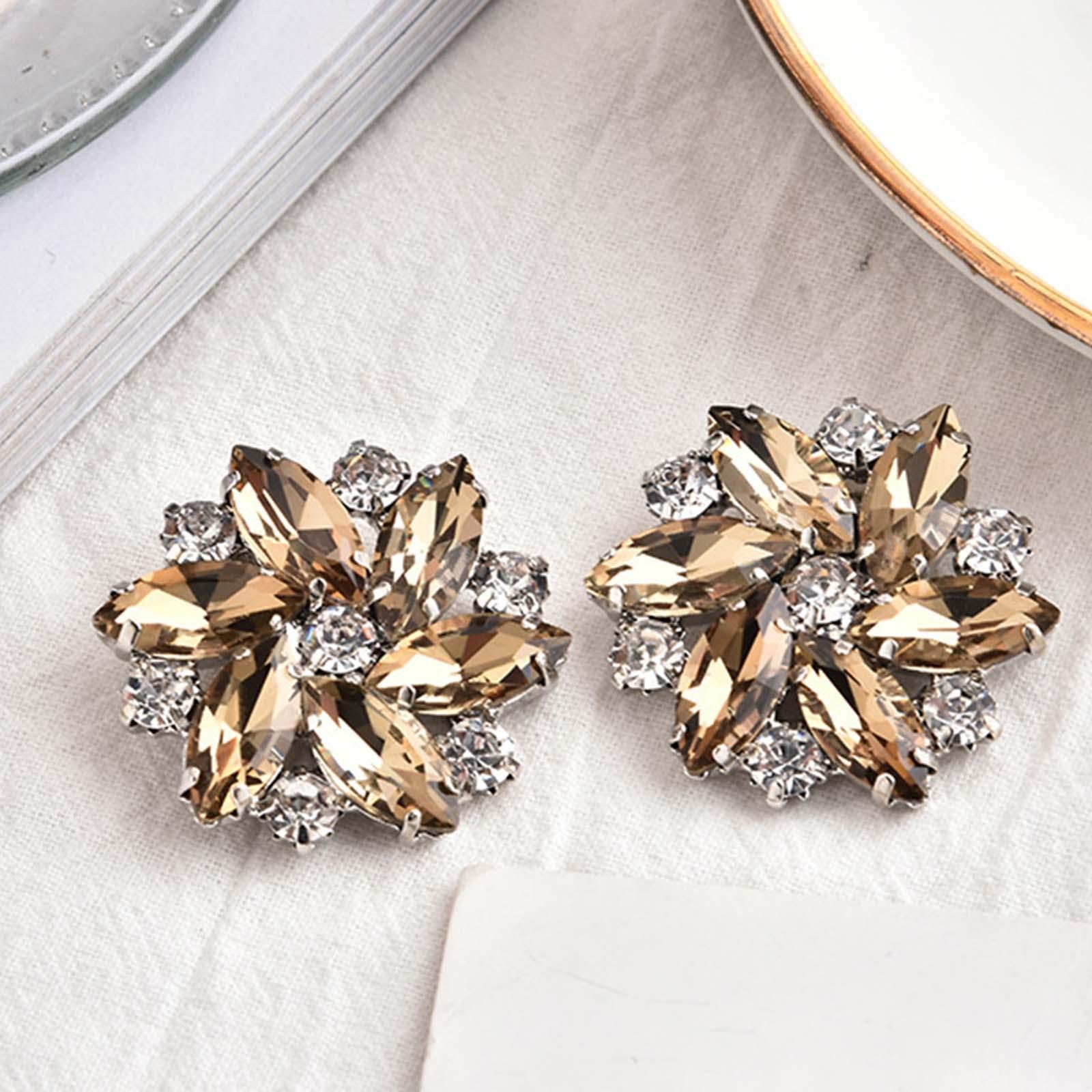 2Pc Rhinestone Shoe Clips Jewelry Crystal Shoe Buckle Wedding Dress Brown