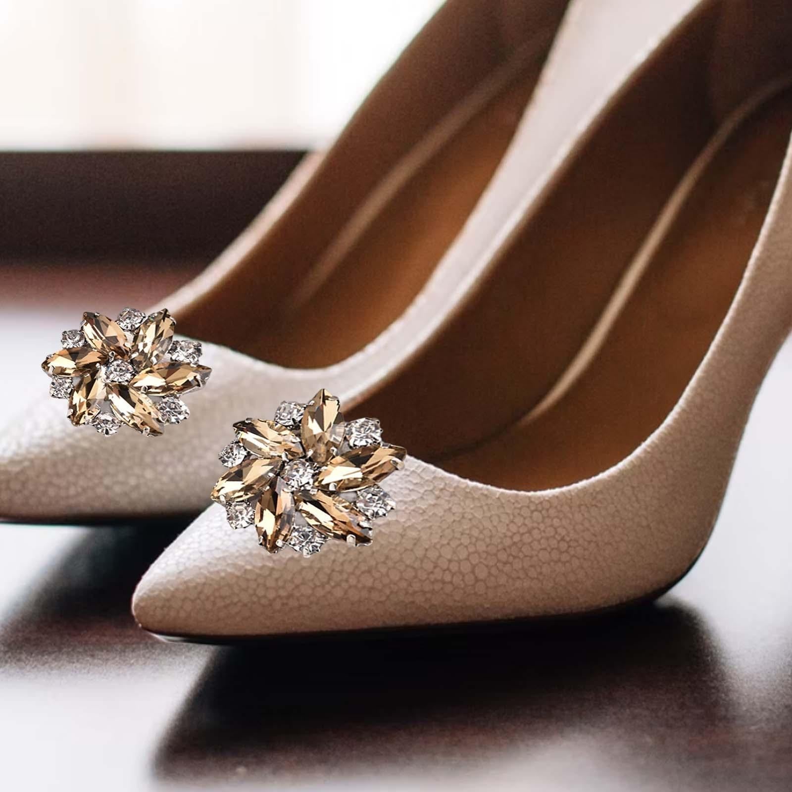 2Pc Rhinestone Shoe Clips Jewelry Crystal Shoe Buckle Wedding Dress Brown