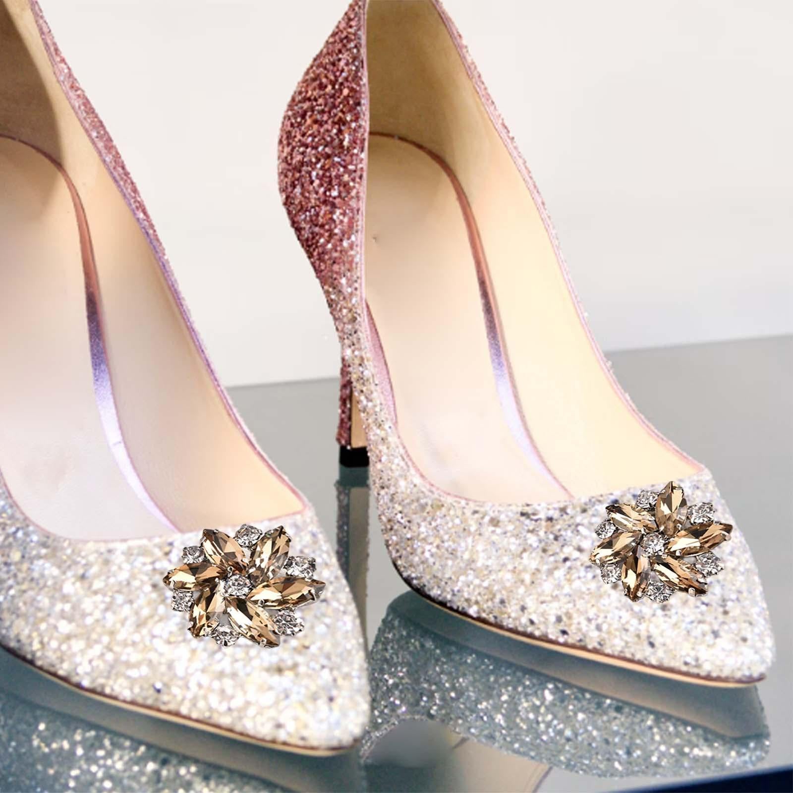 2Pc Rhinestone Shoe Clips Jewelry Crystal Shoe Buckle Wedding Dress Brown