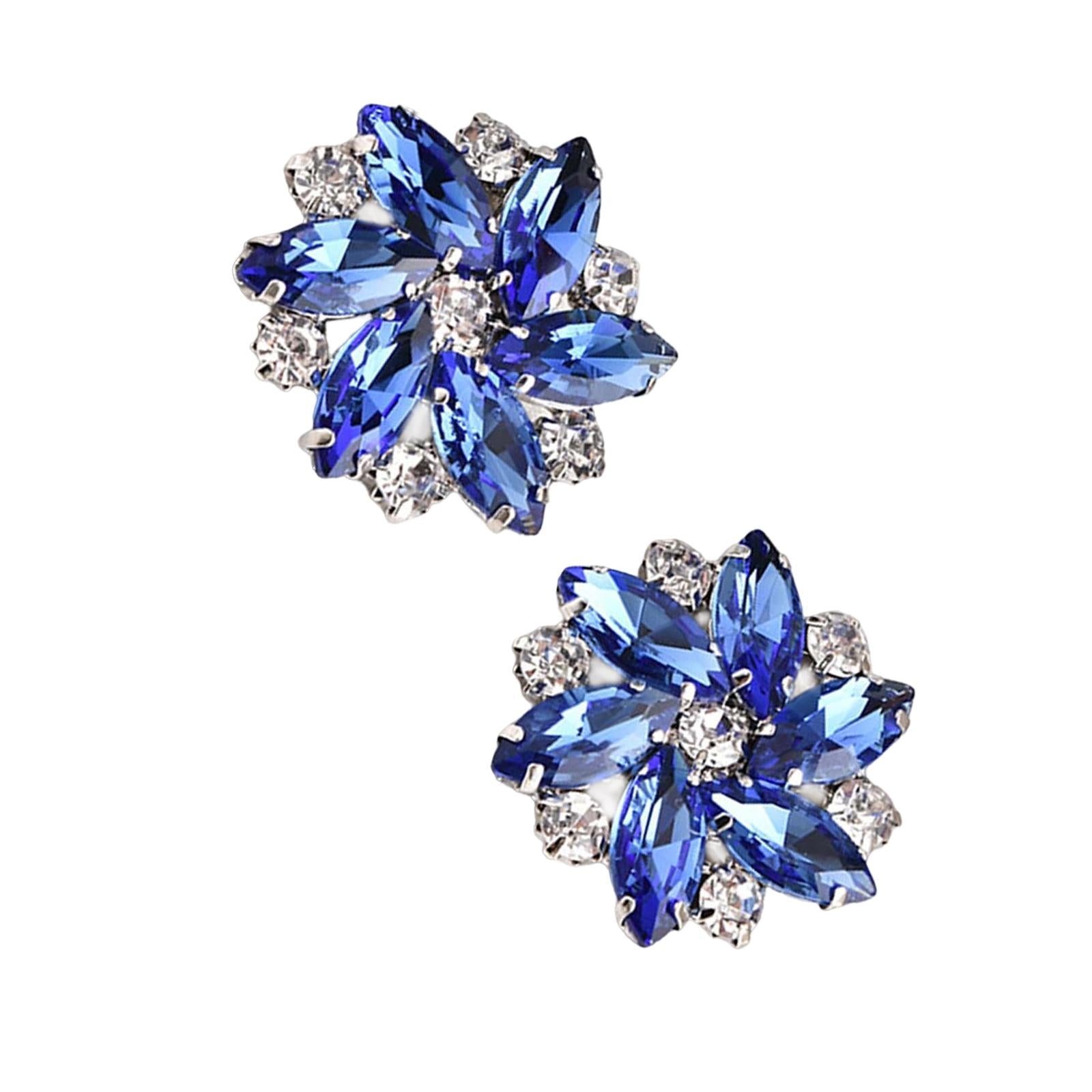 2Pc Rhinestone Shoe Clips Jewelry Crystal Shoe Buckle Wedding Dress Blue