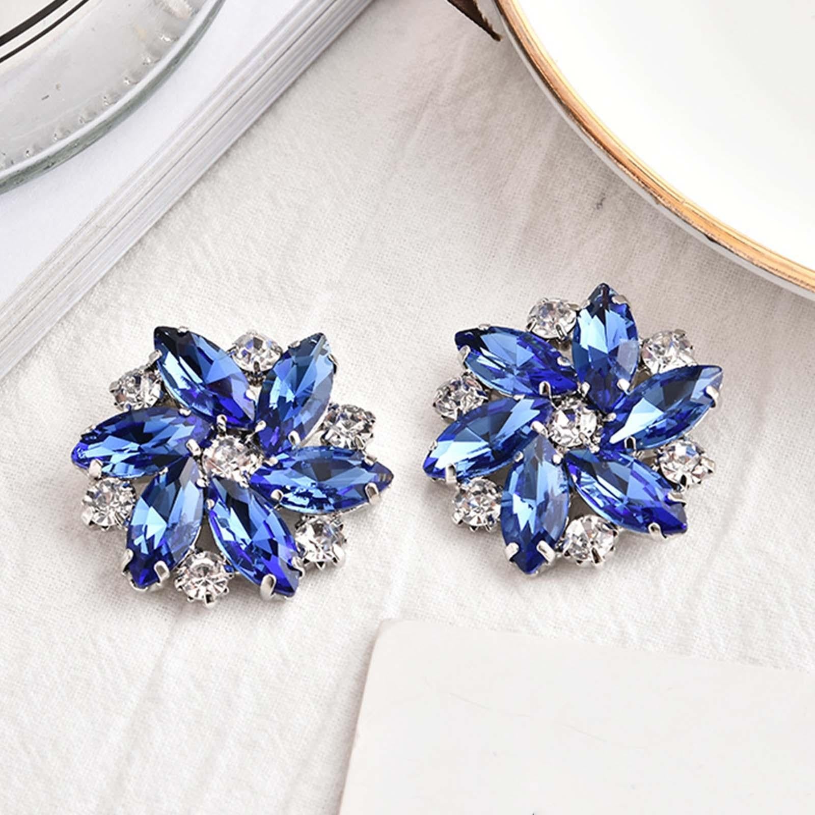 2Pc Rhinestone Shoe Clips Jewelry Crystal Shoe Buckle Wedding Dress Blue