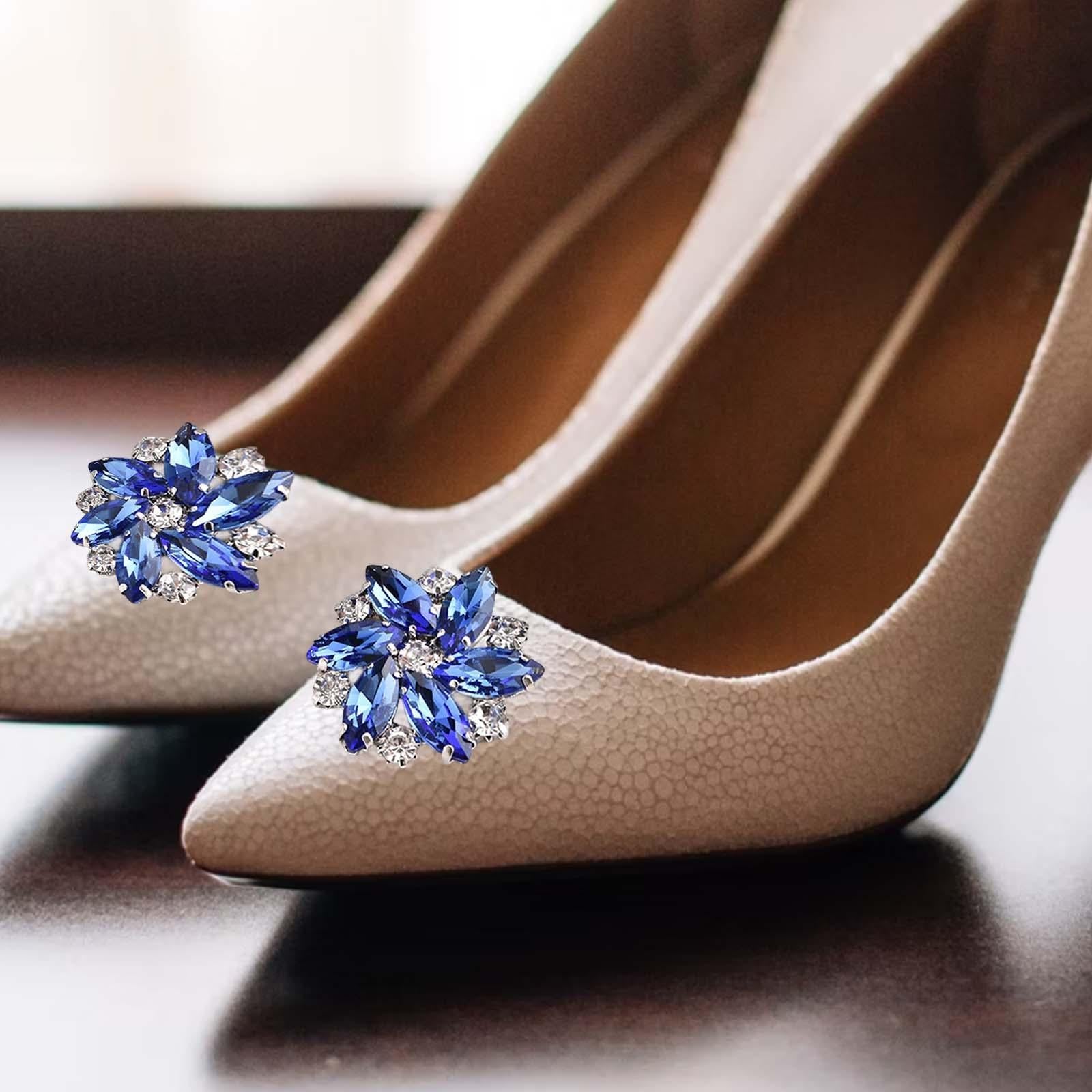 2Pc Rhinestone Shoe Clips Jewelry Crystal Shoe Buckle Wedding Dress Blue