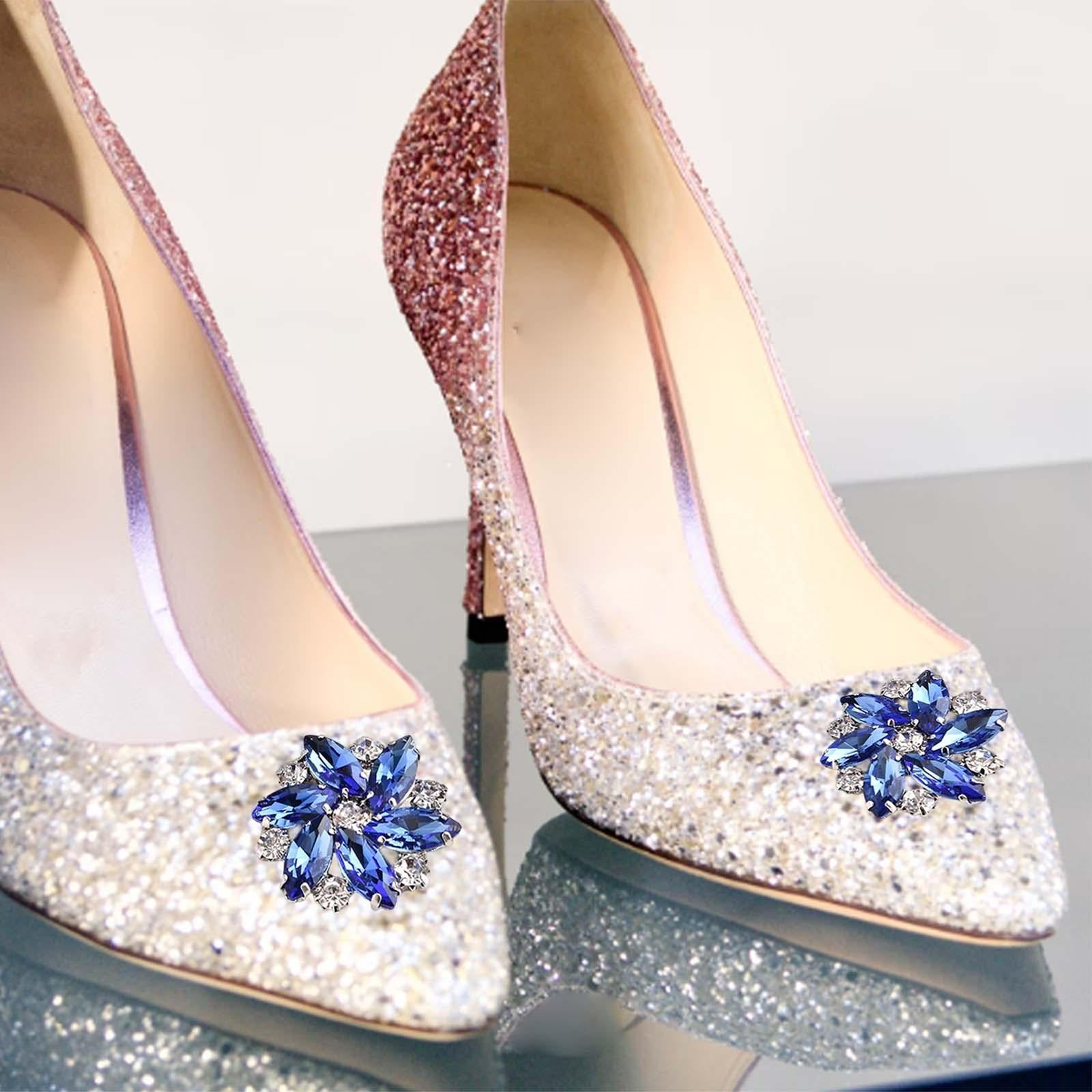 2Pc Rhinestone Shoe Clips Jewelry Crystal Shoe Buckle Wedding Dress Blue