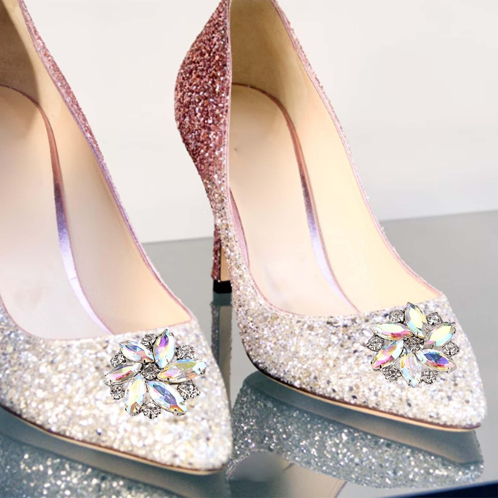 2Pc Rhinestone Shoe Clips Jewelry Crystal Shoe Buckle Wedding Dress Colorful