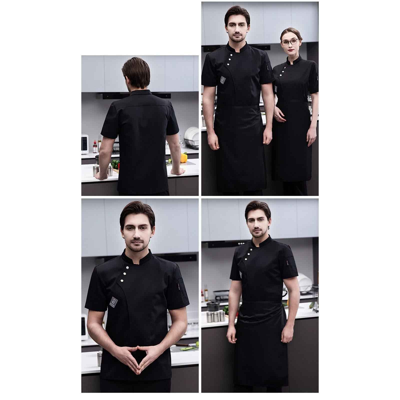Chef Jacket Short Sleeve Cooking Clothes Simple Chef Coat for Restaurant Black L