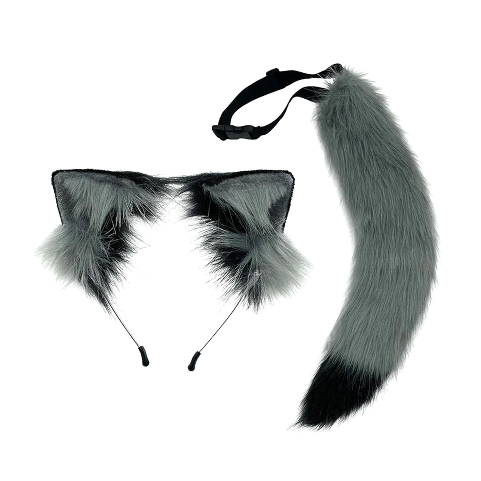 2Pcs Fox Ears Hair Hoop Fox Ears Hair Lovely for Dress up Gray Black