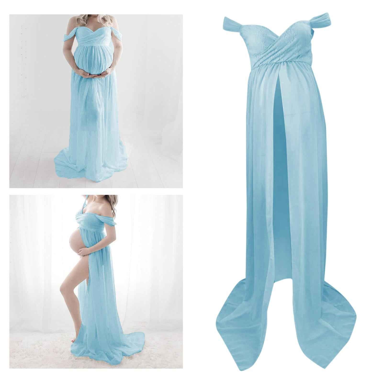Women Maternity Dress Maxi Dress for Photography Props Photoshoot Wedding M Blue