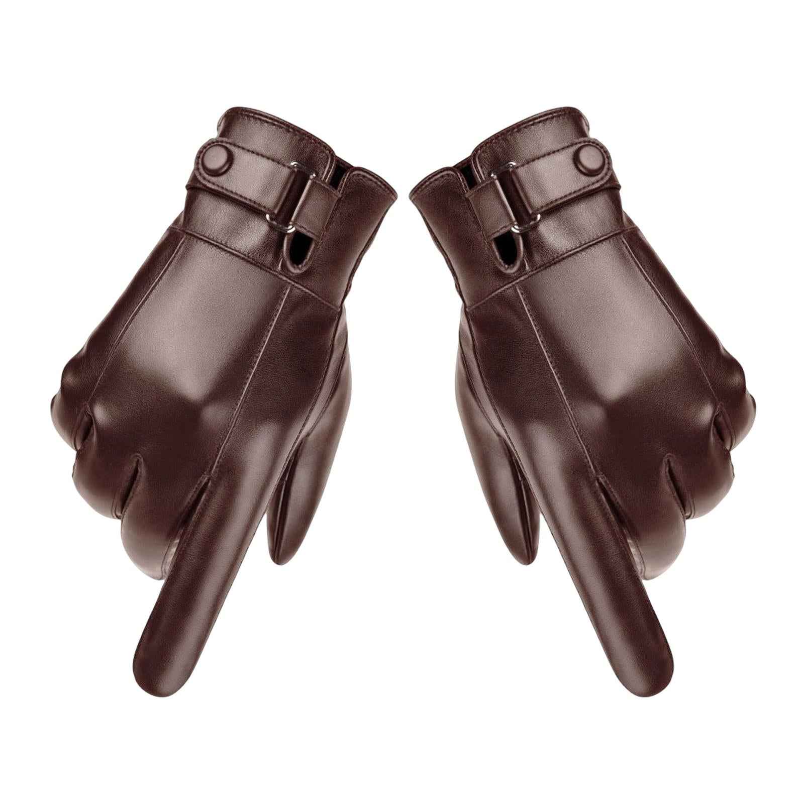 Men Winter Gloves PU Leather Touchscreen Windproof for Riding Motorcycle Brown