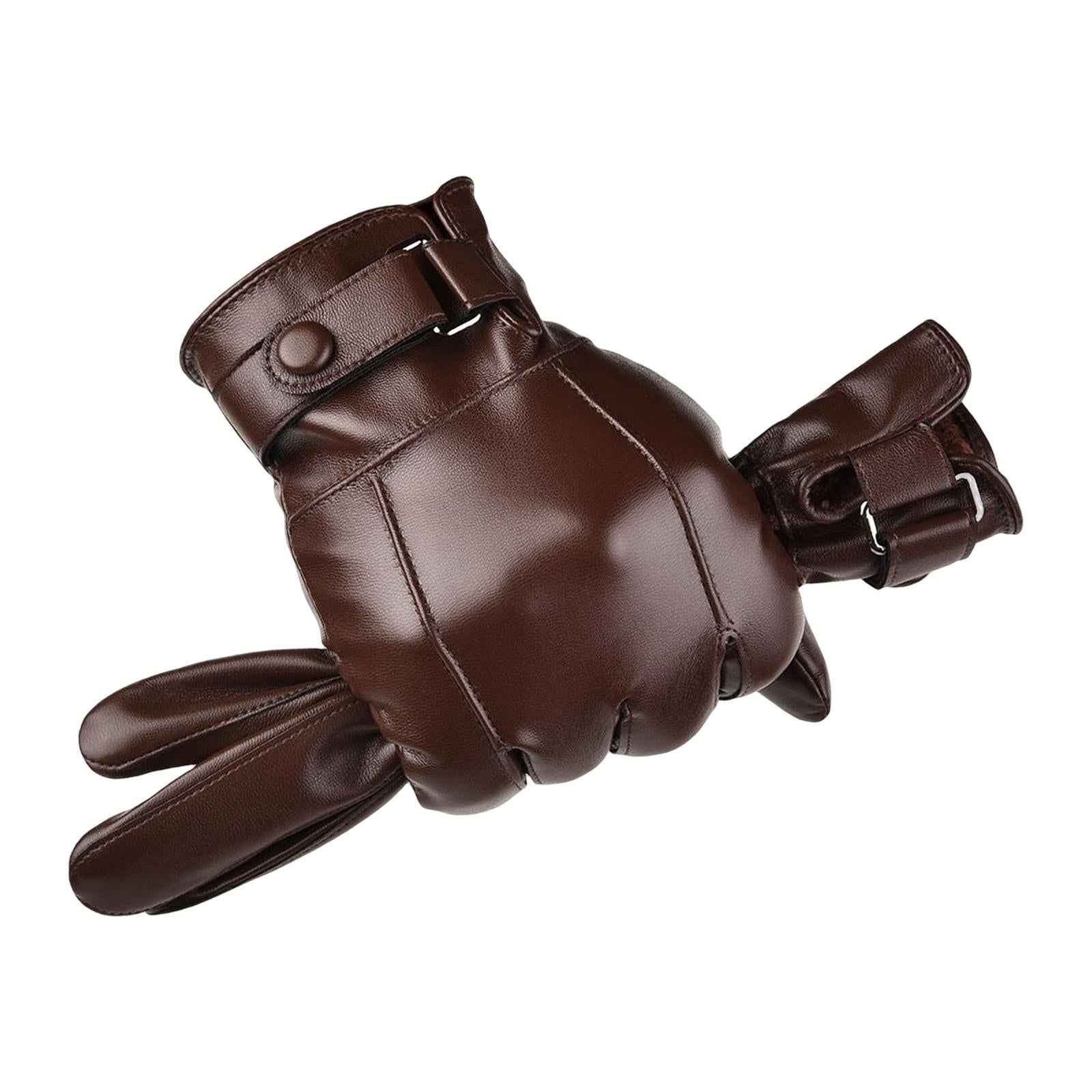 Men Winter Gloves PU Leather Touchscreen Windproof for Riding Motorcycle Brown