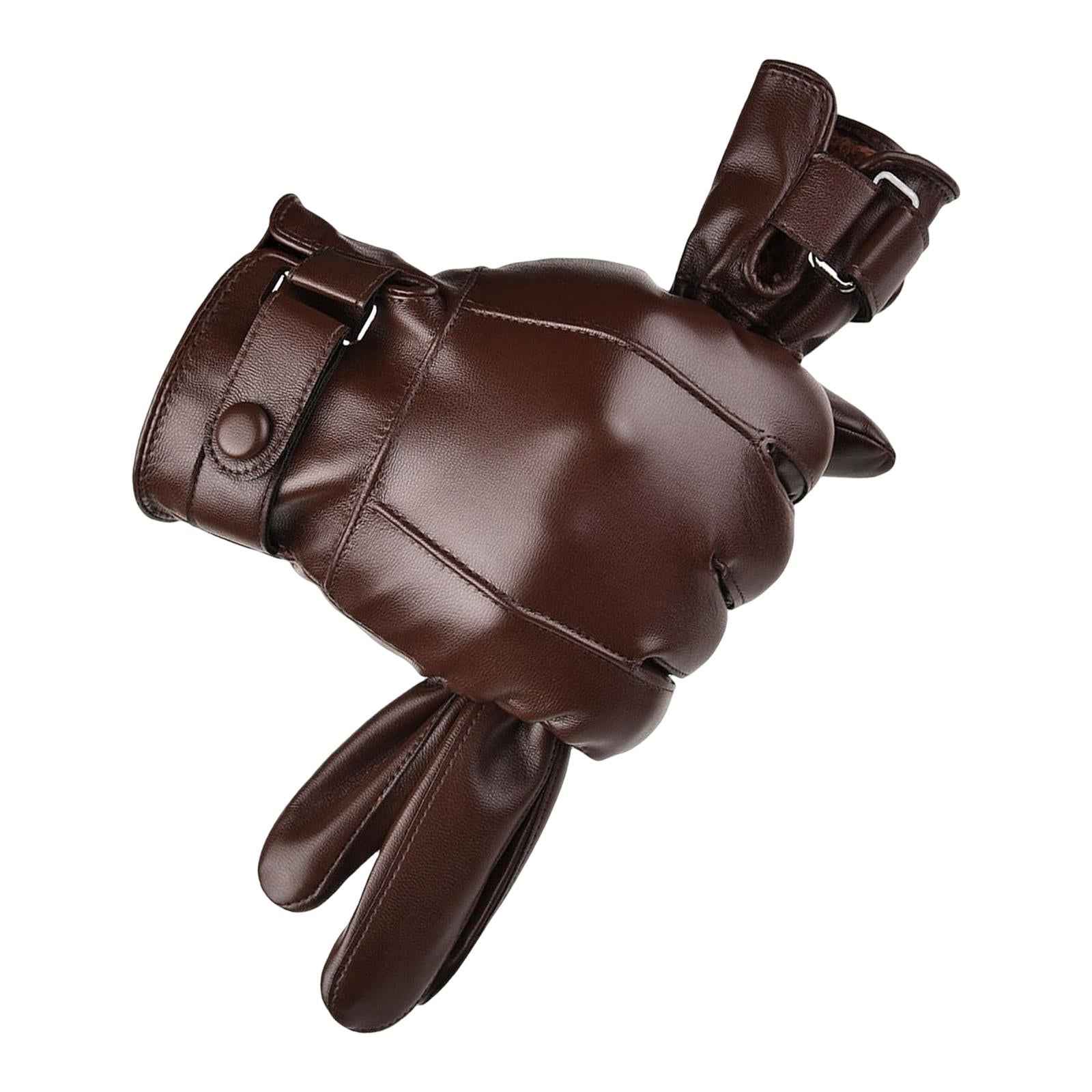 Men Winter Gloves PU Leather Touchscreen Windproof for Riding Motorcycle Brown