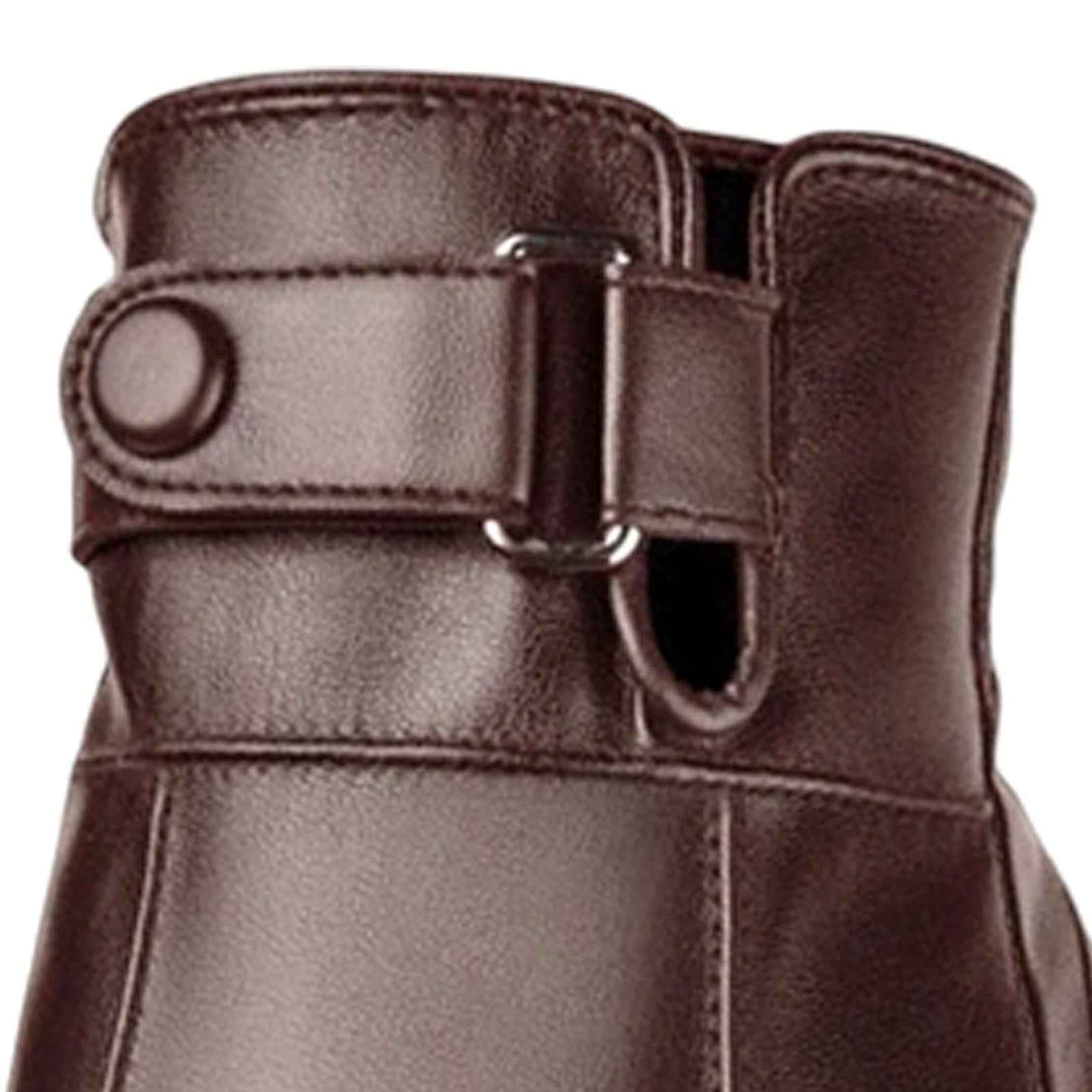 Men Winter Gloves PU Leather Touchscreen Windproof for Riding Motorcycle Brown