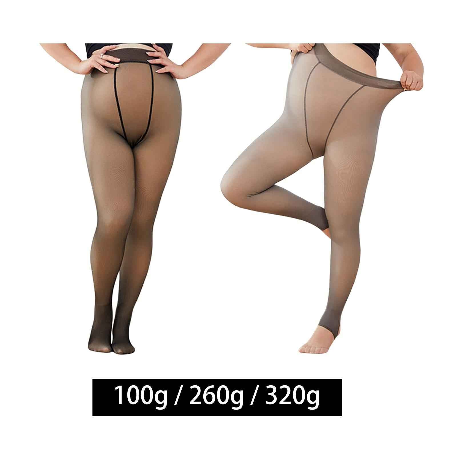 Women Fleece Lined Tights Fake Translucent Pantyhose Pants 100g