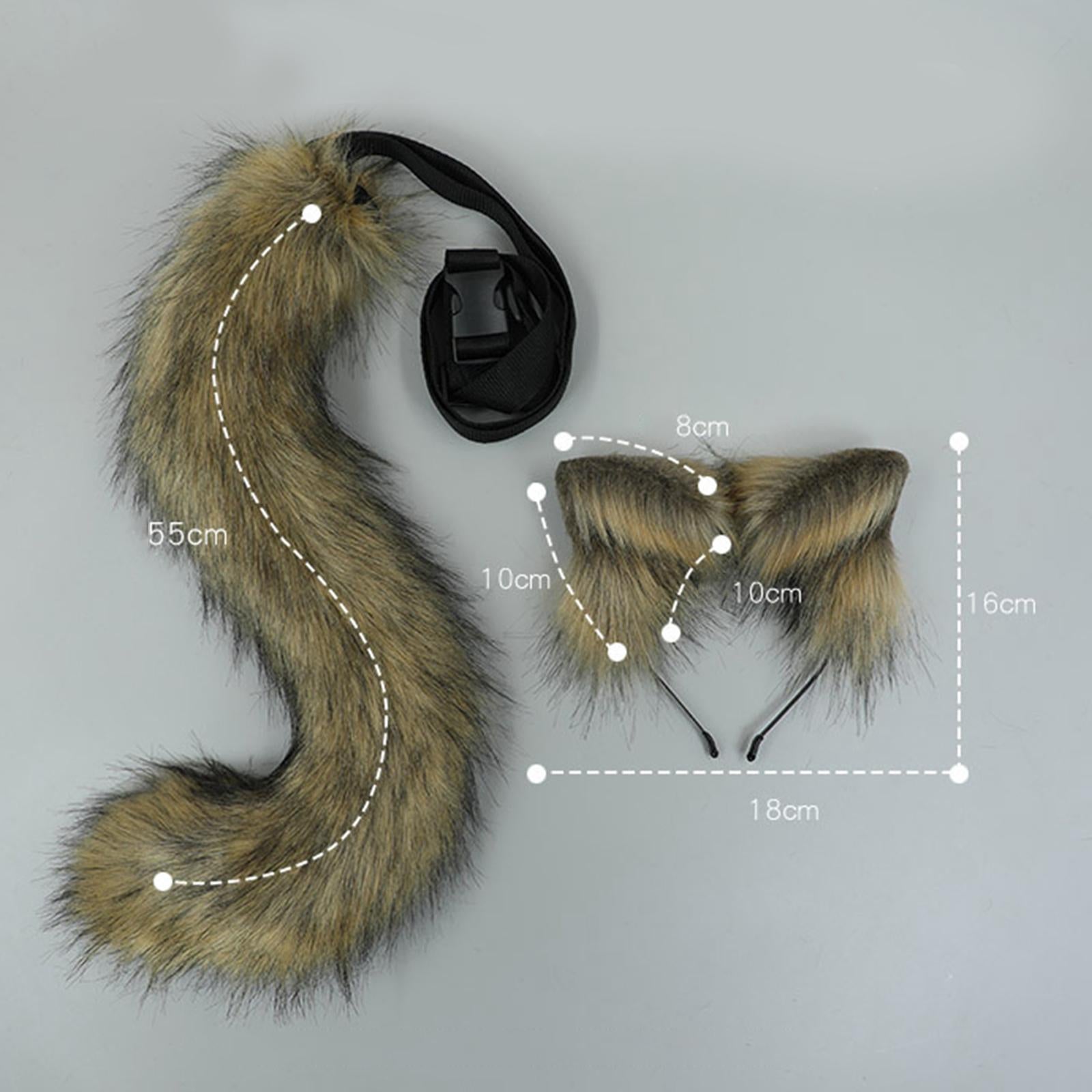 2Pcs Plush Fox Ears and Tail Set Faux Fur Long Tails Cosplay Party Prop Brown