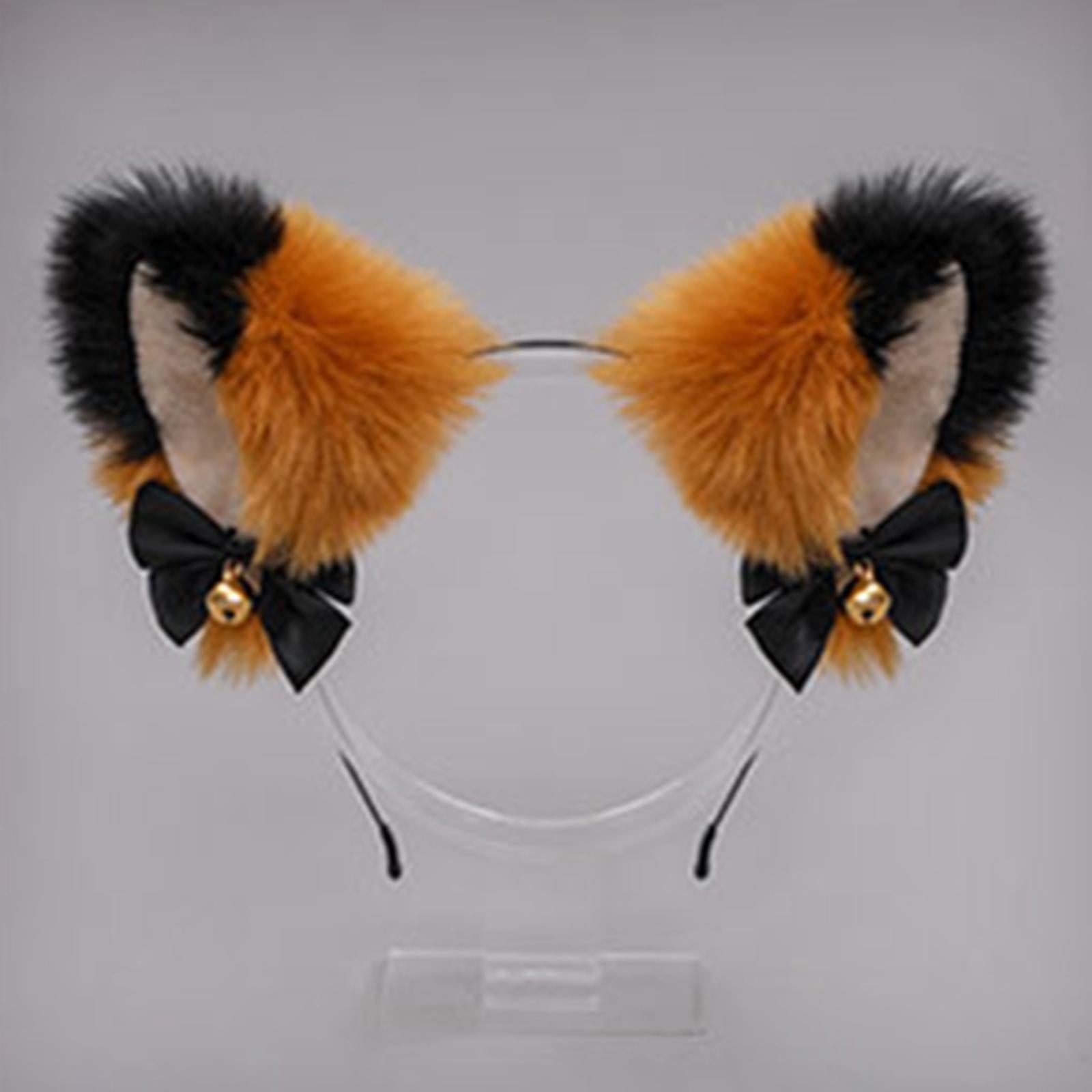 2Pcs Plush Fox Ears and Tail Set Faux Fur Long Tails Cosplay Party Prop Brown