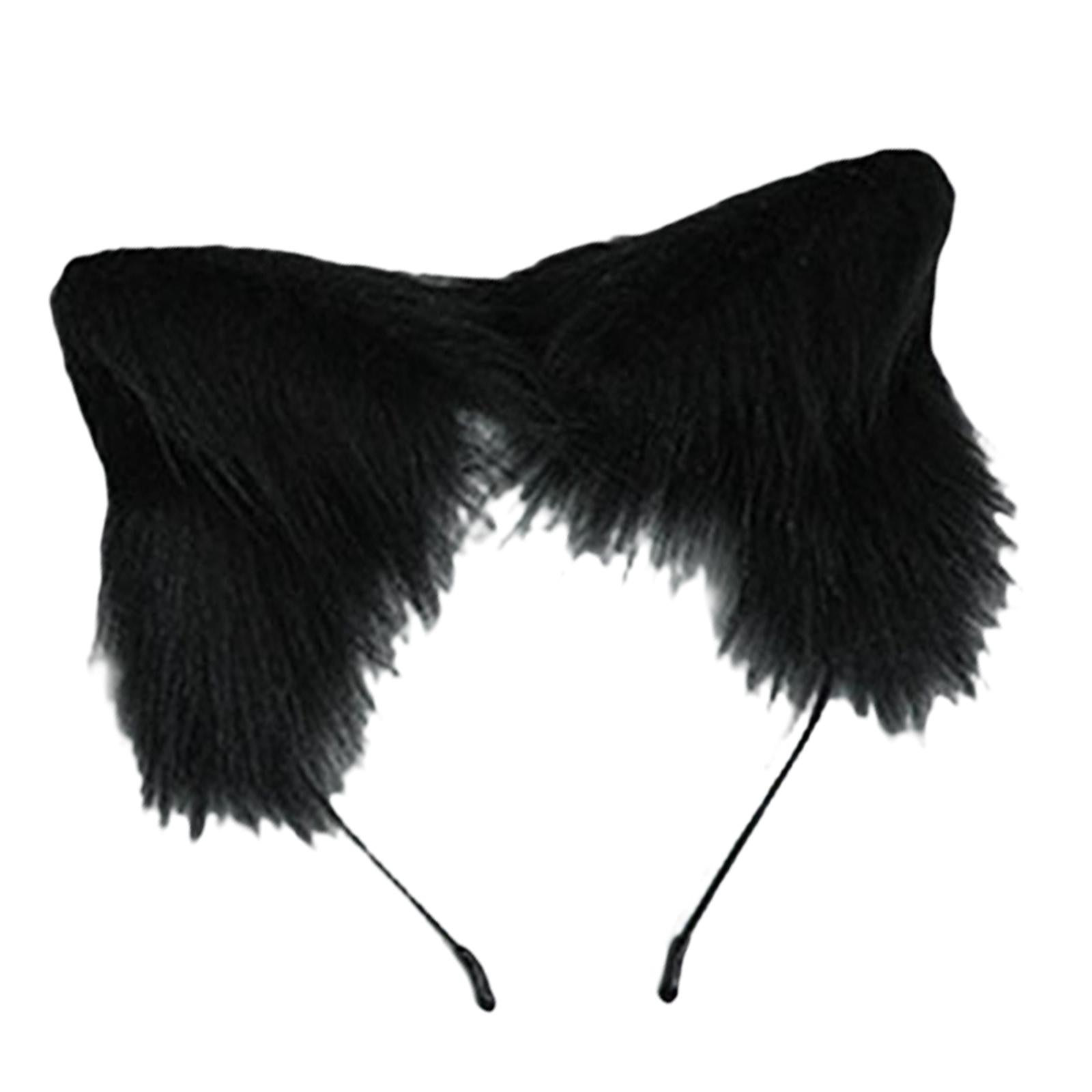 2Pcs Plush Fox Ears and Tail Set Faux Fur Long Tails Cosplay Party Prop Black