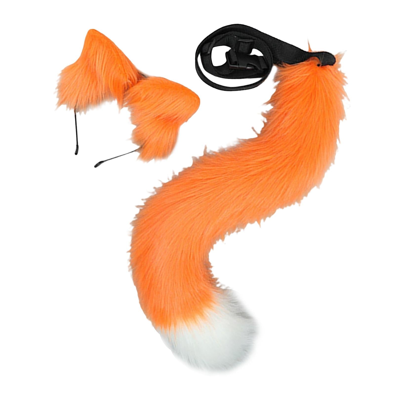 2Pcs Plush Fox Ears and Tail Set Faux Fur Long Tails Cosplay Party Prop Orange